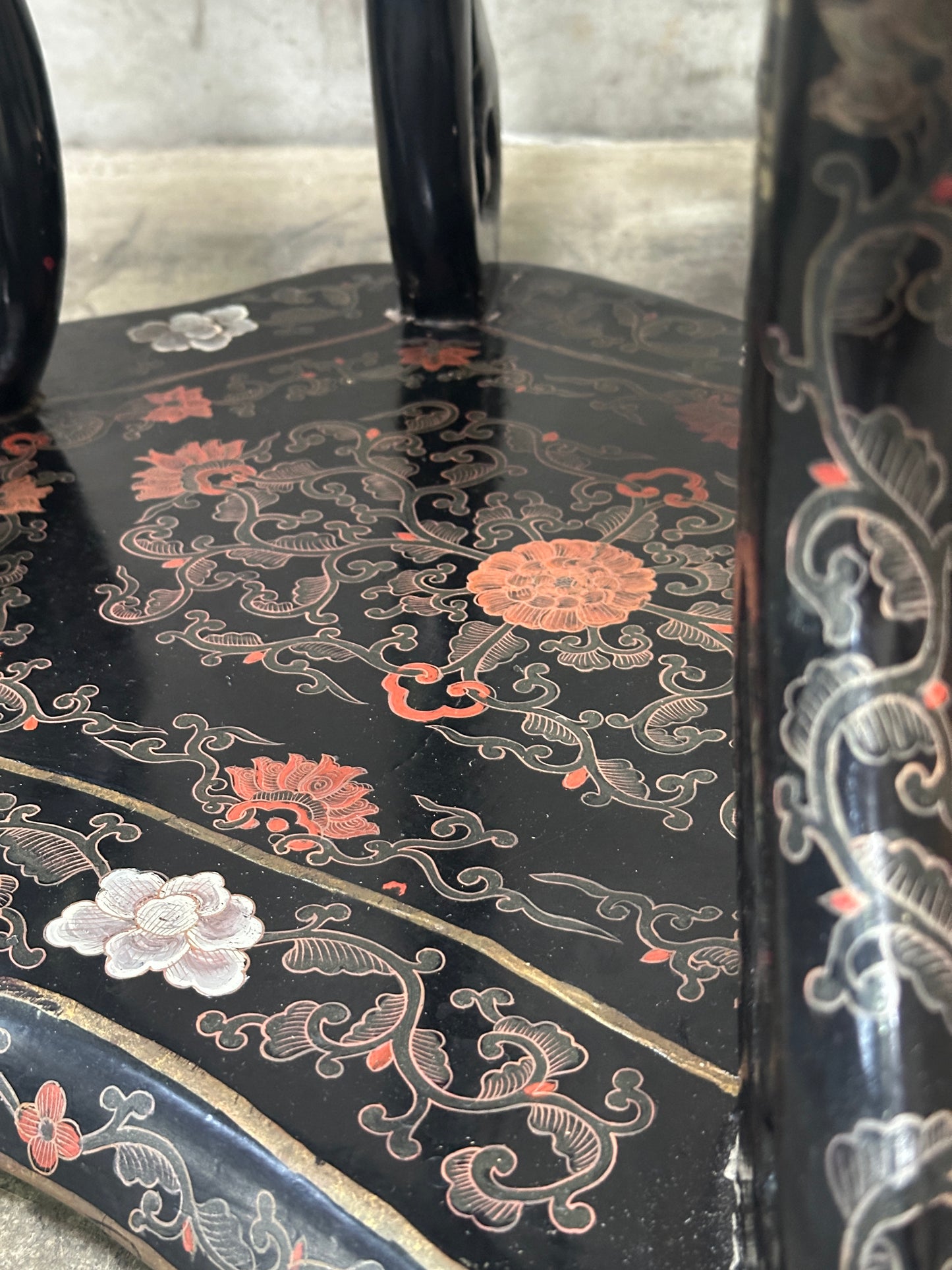 Antique Chinese Carved Hardwood Jardiniere Stand, Black Lacquer, Late Qing / Republic, Kilbridge Provenance