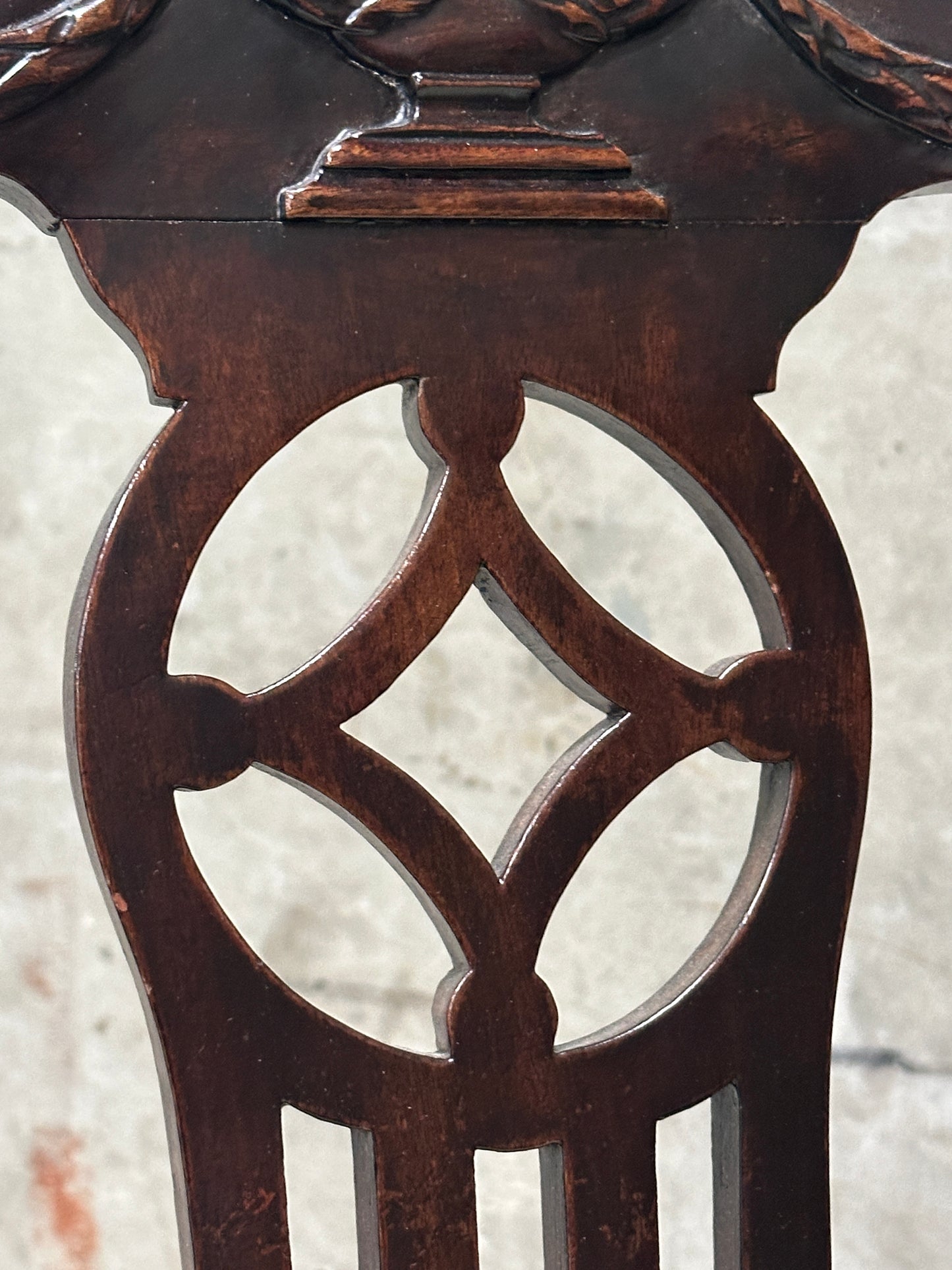 Set 10 Antique English Chippendale Revival Mahogany Dining Chairs, Pierced Splat, c. 1890-1910