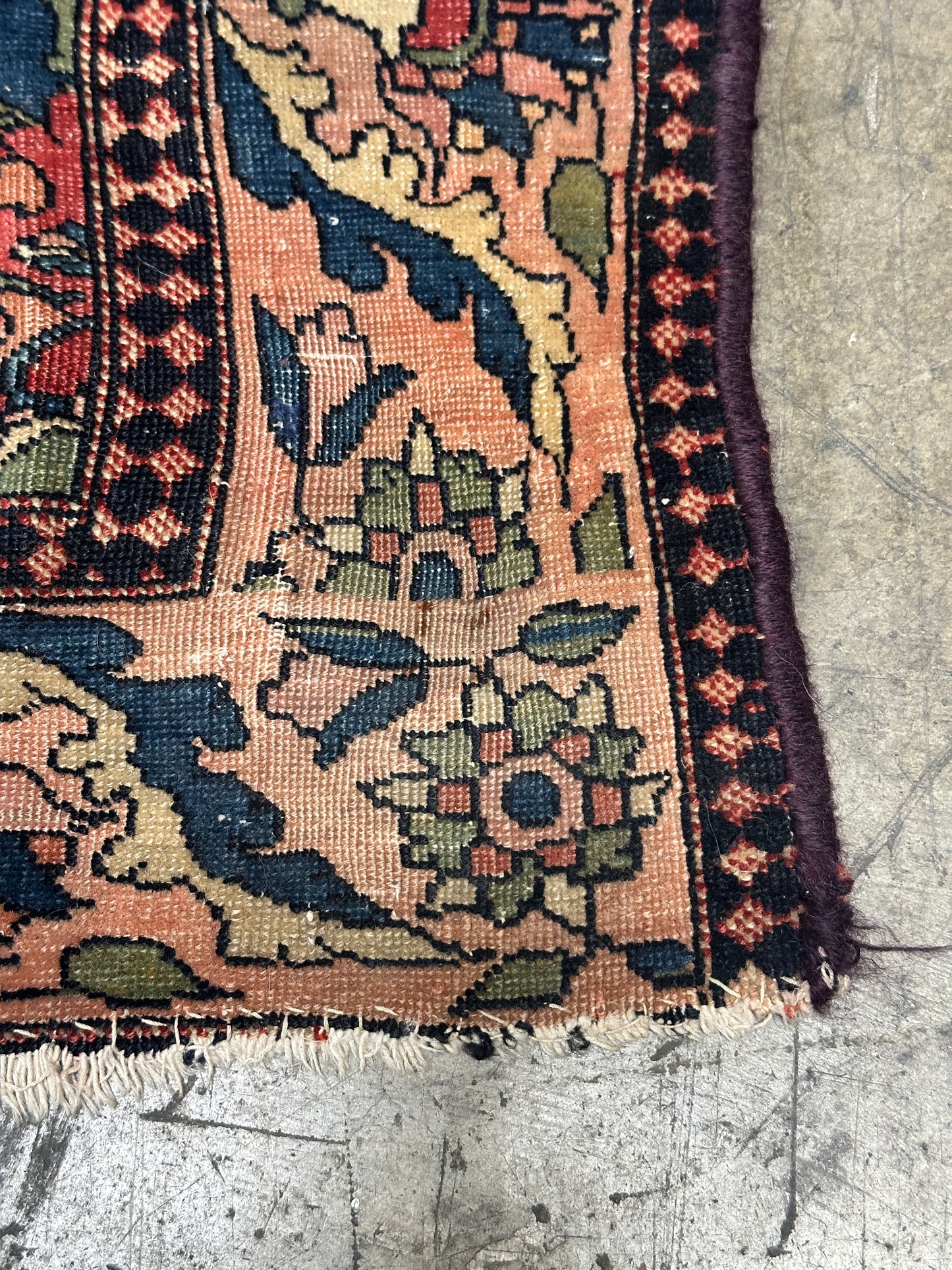 Antique Floral Oriental Rug, Hand-Knotted Wool, Coral & Navy, 4'5" x 6'7"