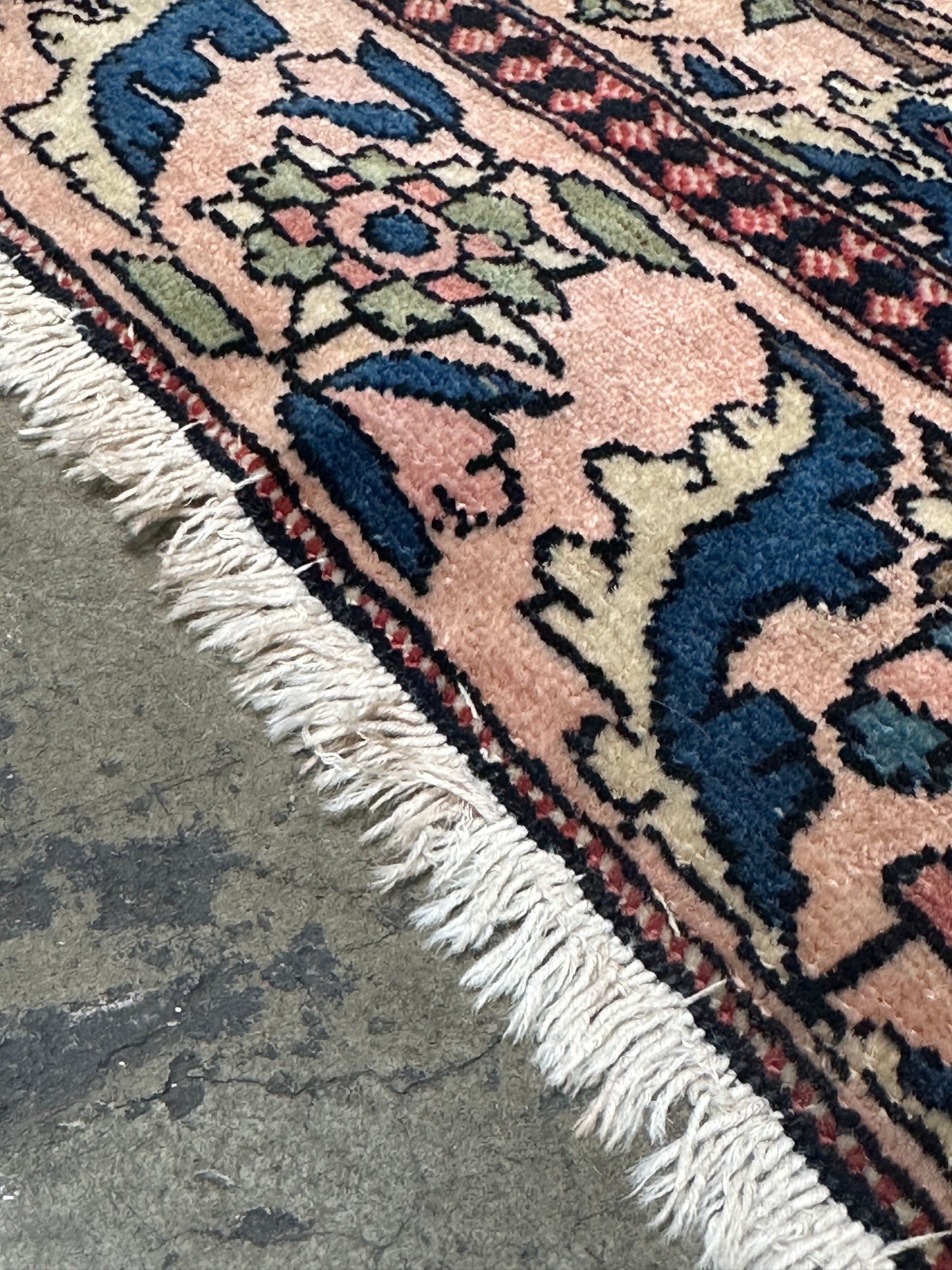 Antique Floral Oriental Rug, Hand-Knotted Wool, Coral & Navy, 4'5" x 6'7"