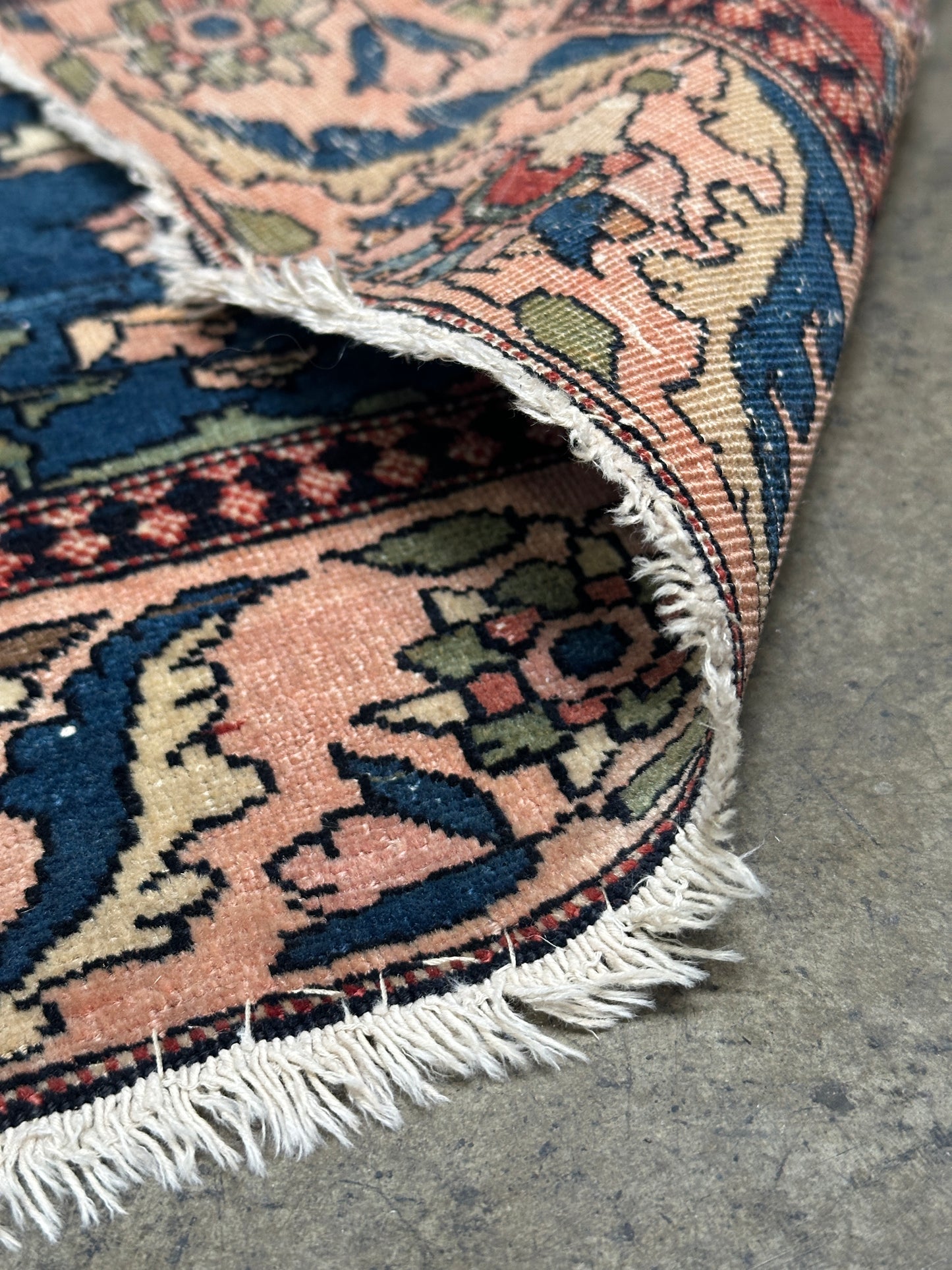 Antique Floral Oriental Rug, Hand-Knotted Wool, Coral & Navy, 4'5" x 6'7"