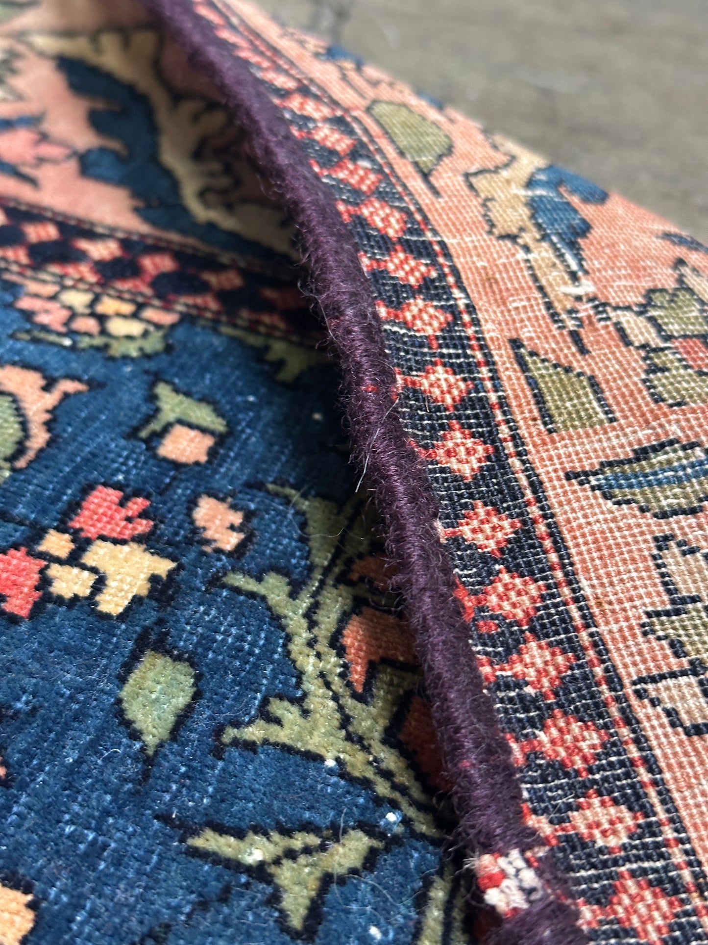Antique Floral Oriental Rug, Hand-Knotted Wool, Coral & Navy, 4'5" x 6'7"