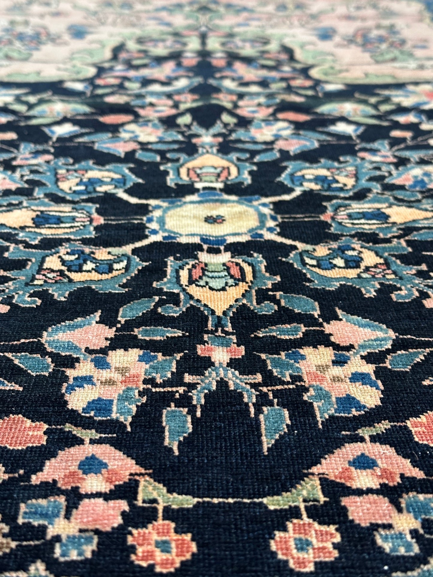 Antique Floral Oriental Rug, Hand-Knotted Wool, Coral & Navy, 4'5" x 6'7"