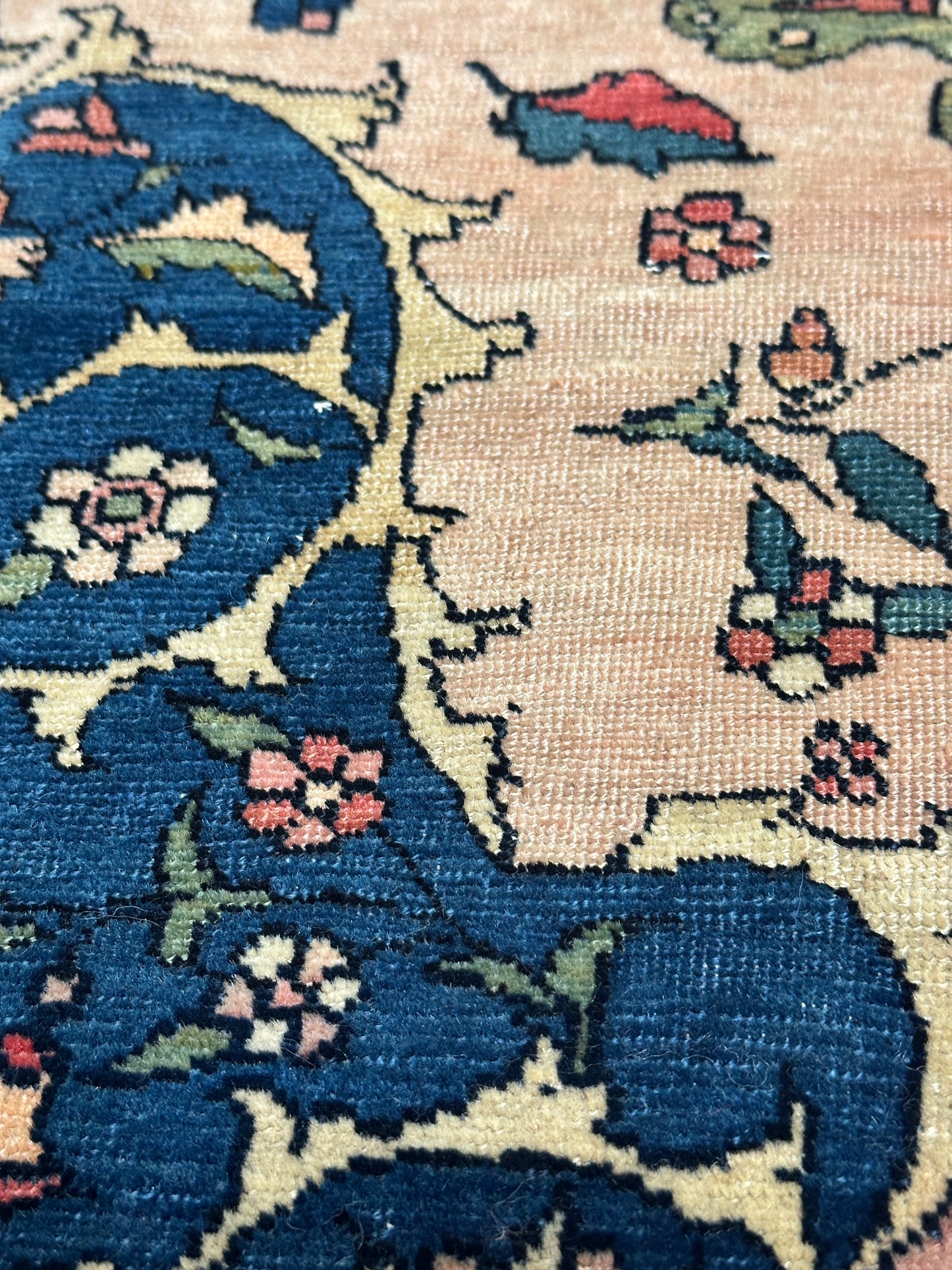 Antique Floral Oriental Rug, Hand-Knotted Wool, Coral & Navy, 4'5" x 6'7"