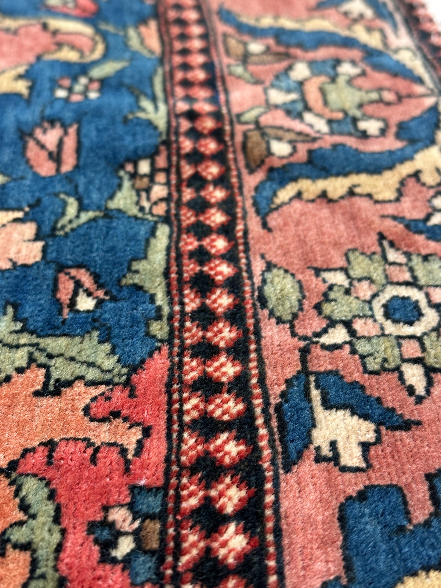 Antique Floral Oriental Rug, Hand-Knotted Wool, Coral & Navy, 4'5" x 6'7"