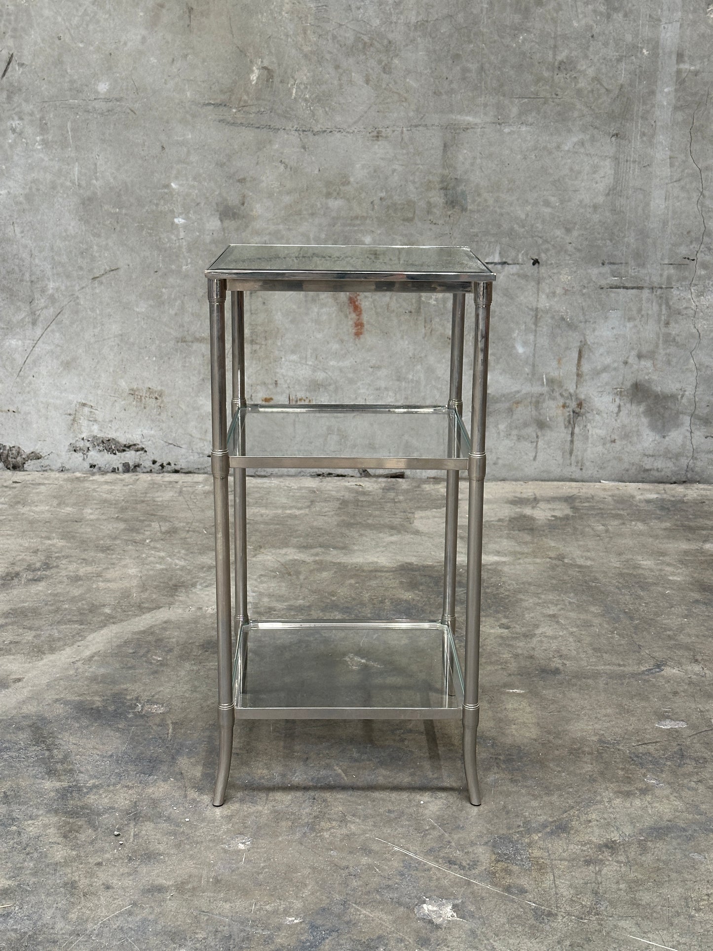 Waterworks Easton Etagere Side Table, Edwardian Nickel & Glass, Two-Tier
