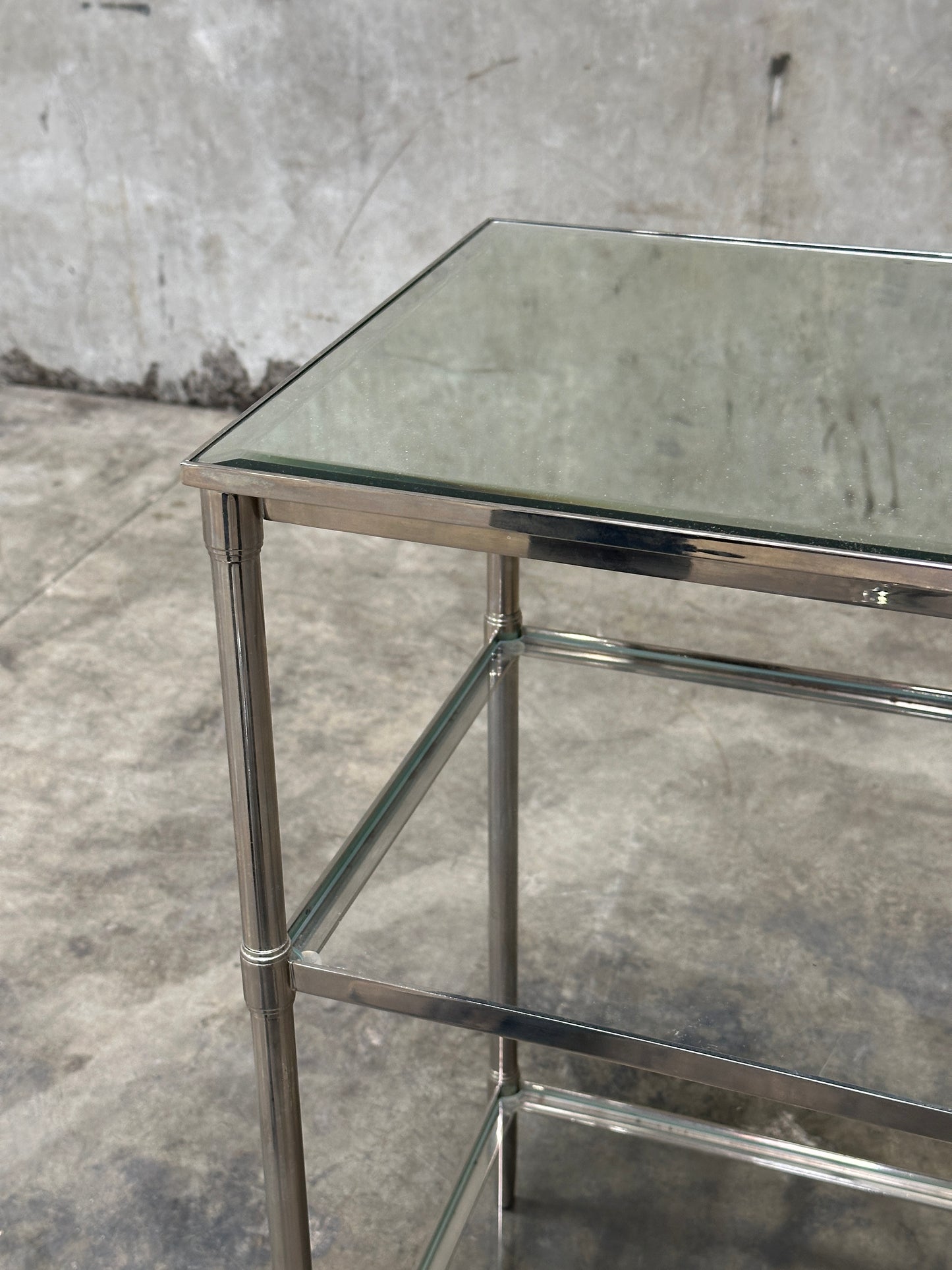 Waterworks Easton Etagere Side Table, Edwardian Nickel & Glass, Two-Tier
