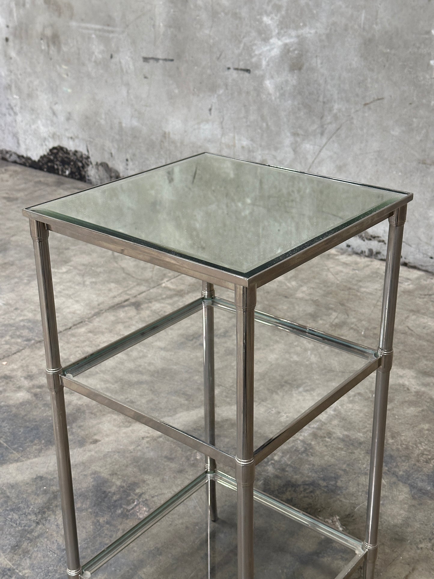 Waterworks Easton Etagere Side Table, Edwardian Nickel & Glass, Two-Tier