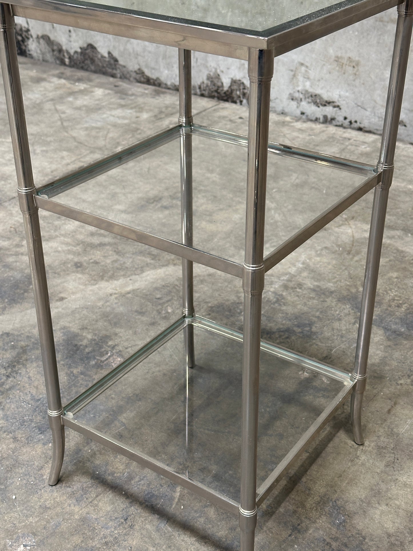 Waterworks Easton Etagere Side Table, Edwardian Nickel & Glass, Two-Tier