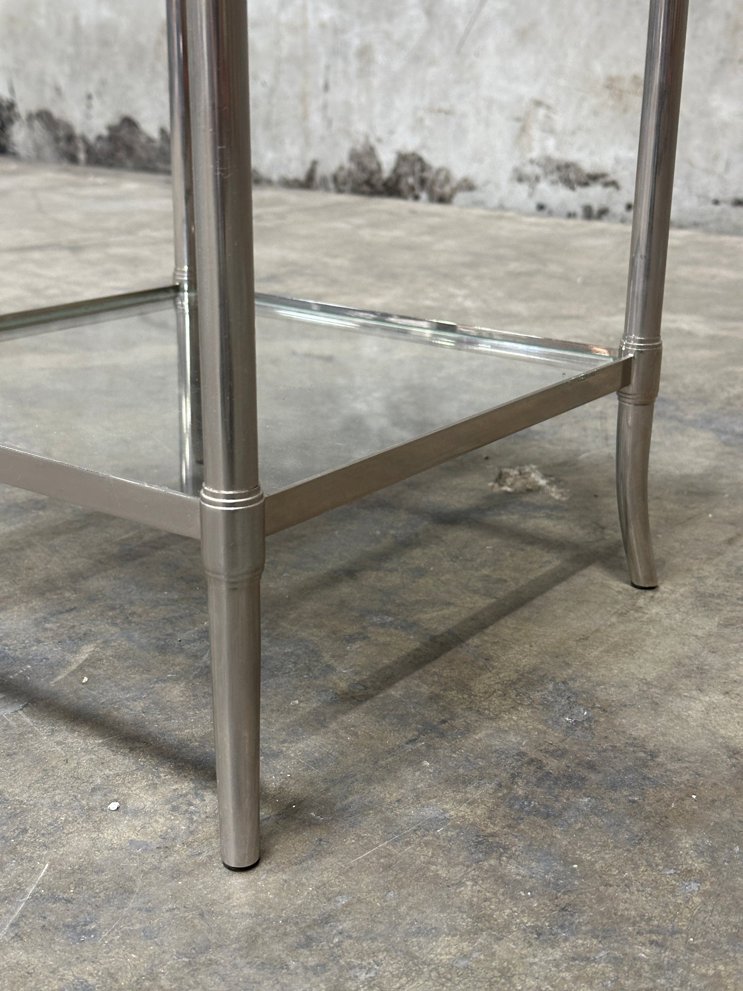 Waterworks Easton Etagere Side Table, Edwardian Nickel & Glass, Two-Tier