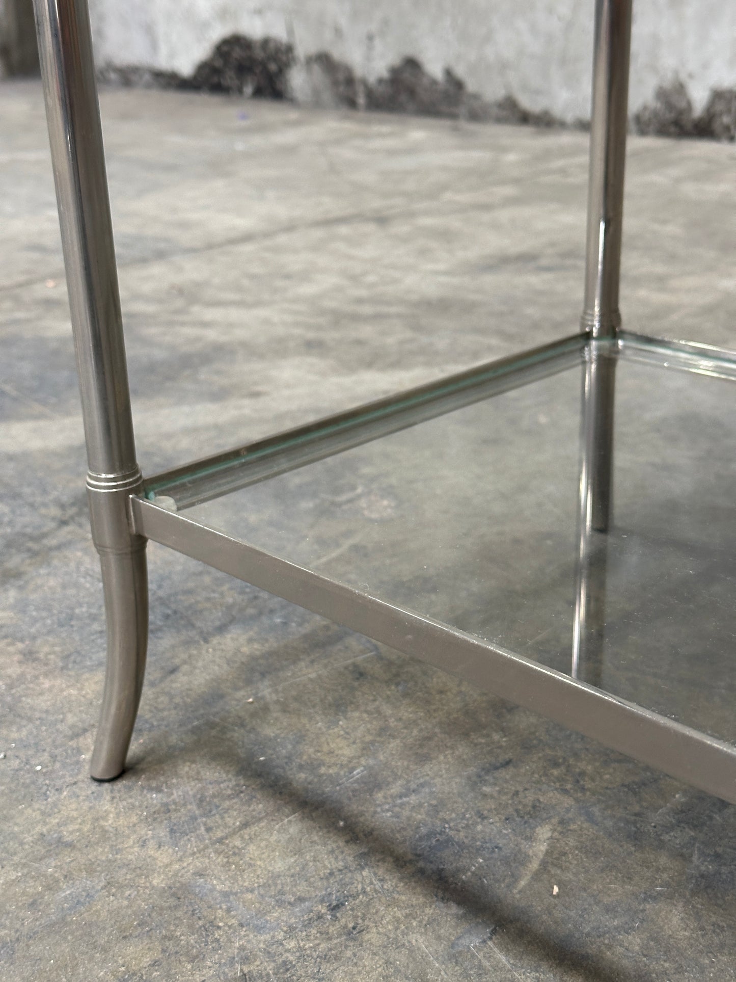 Waterworks Easton Etagere Side Table, Edwardian Nickel & Glass, Two-Tier