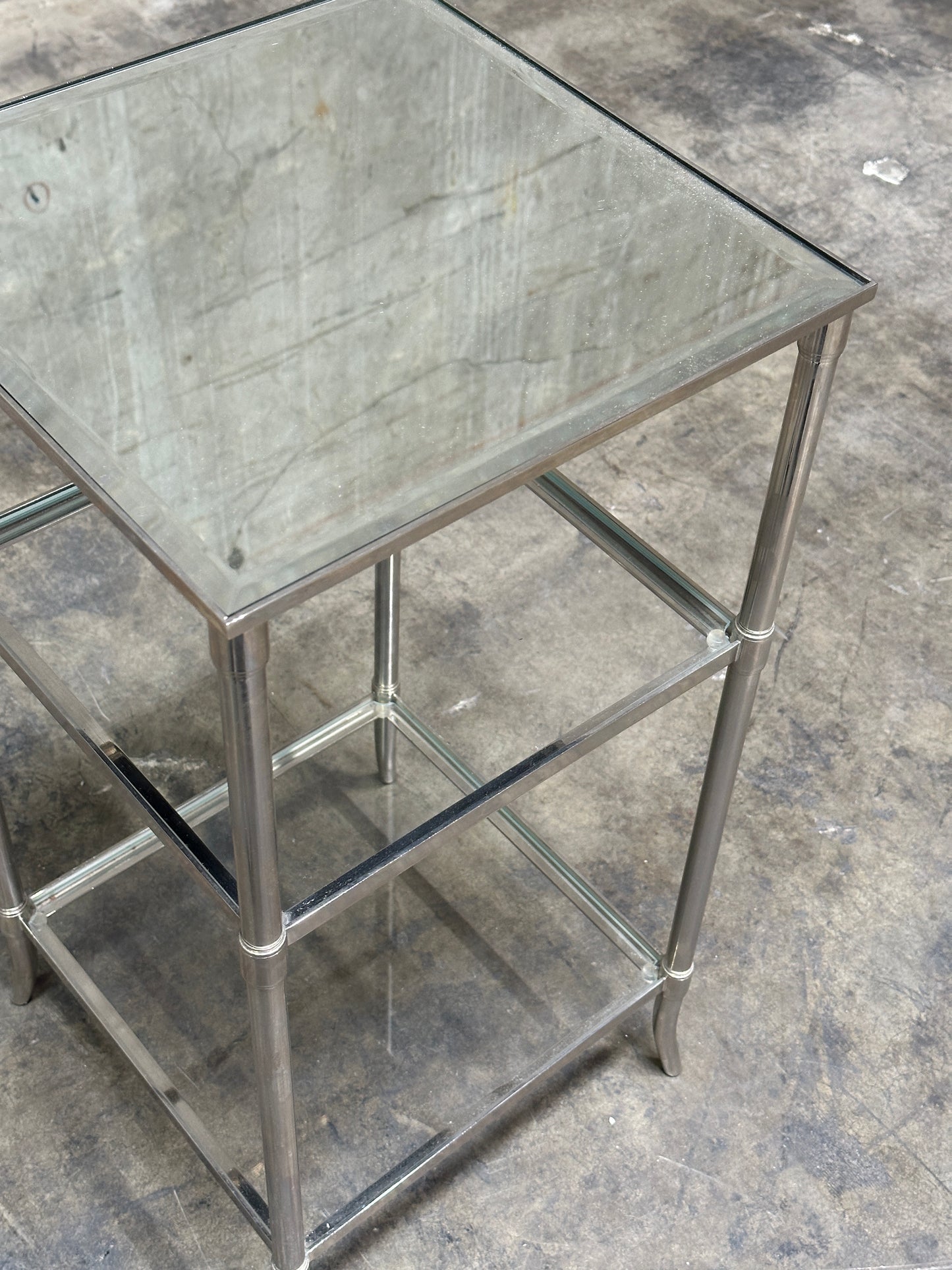 Waterworks Easton Etagere Side Table, Edwardian Nickel & Glass, Two-Tier