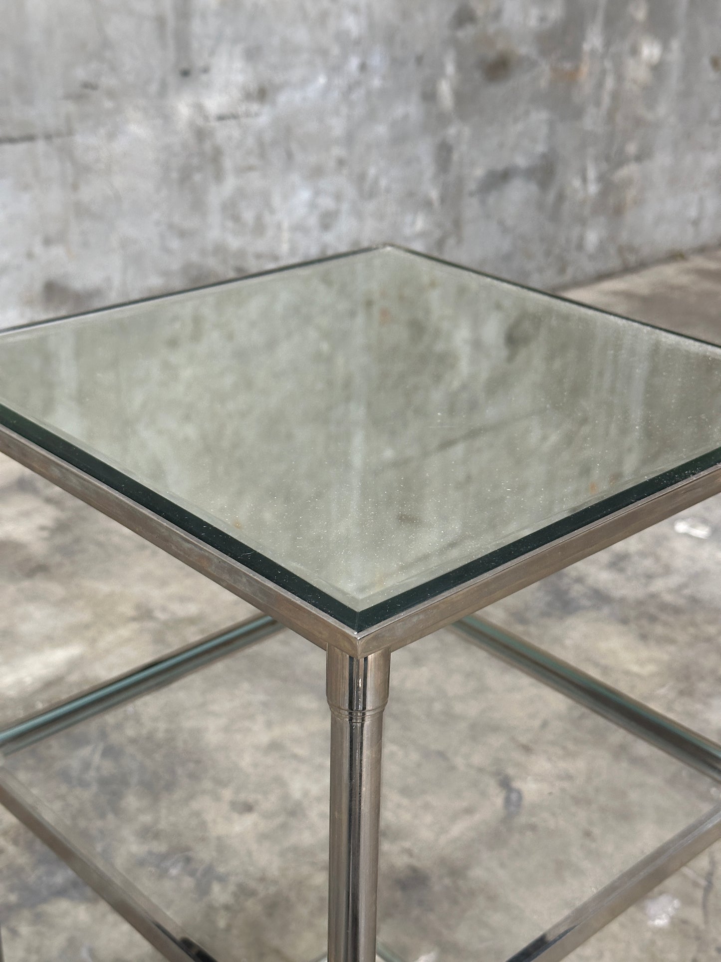 Waterworks Easton Etagere Side Table, Edwardian Nickel & Glass, Two-Tier