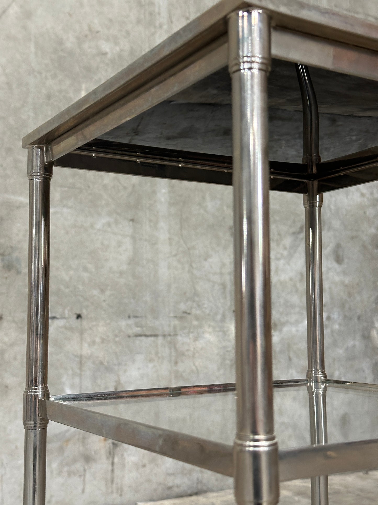 Waterworks Easton Etagere Side Table, Edwardian Nickel & Glass, Two-Tier