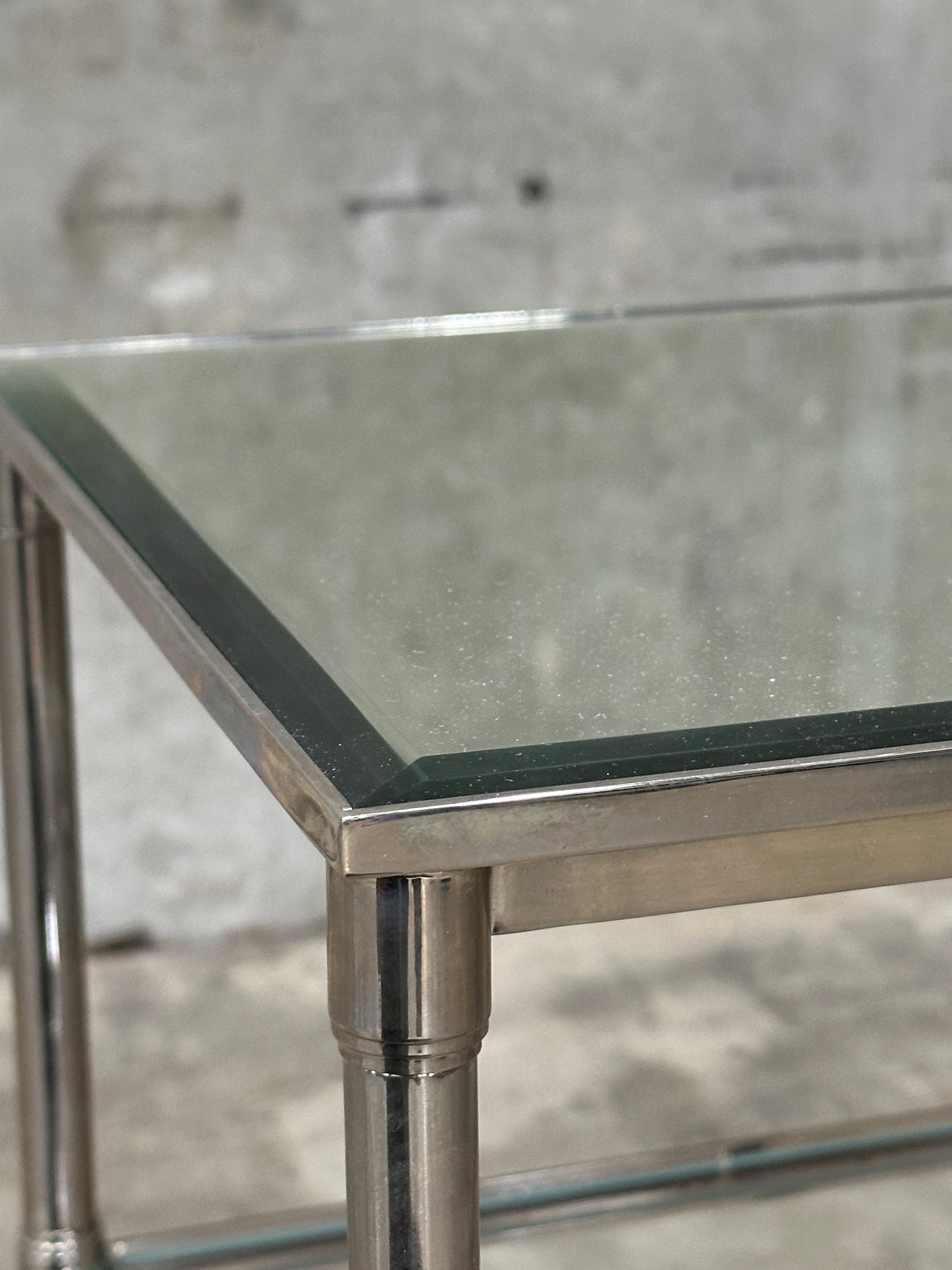 Waterworks Easton Etagere Side Table, Edwardian Nickel & Glass, Two-Tier