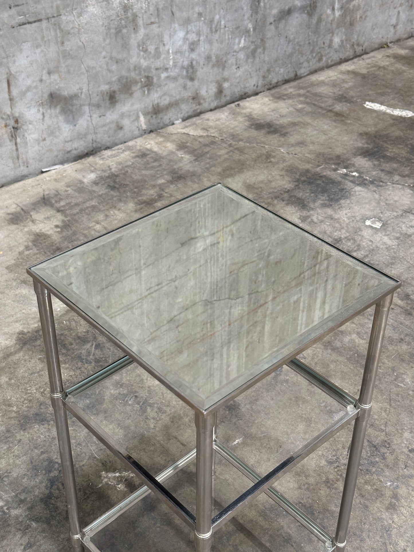 Waterworks Easton Etagere Side Table, Edwardian Nickel & Glass, Two-Tier