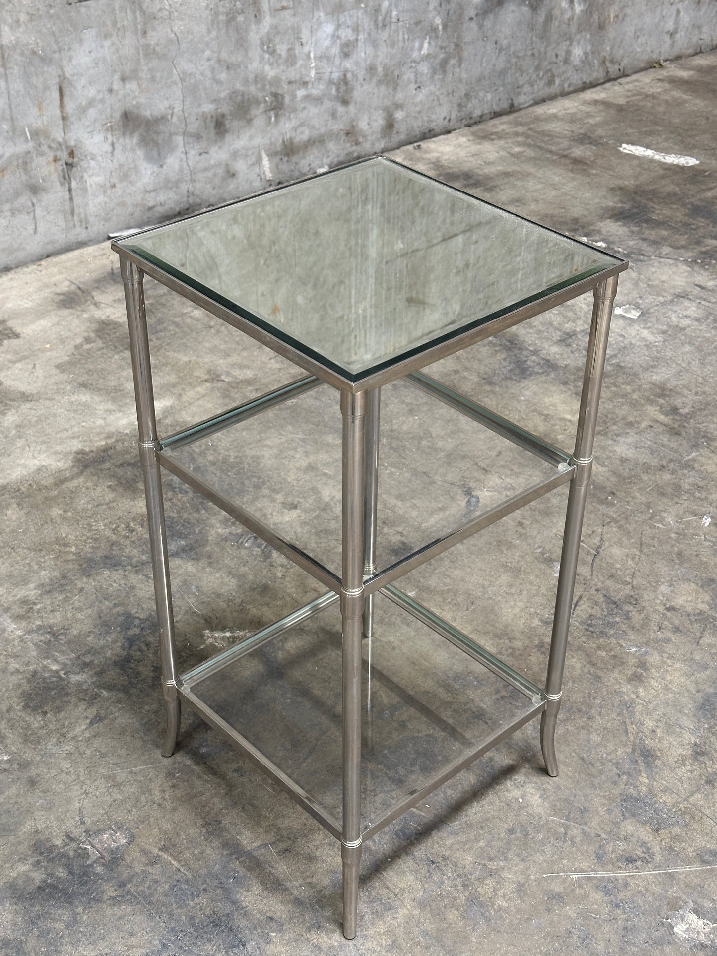 Waterworks Easton Etagere Side Table, Edwardian Nickel & Glass, Two-Tier