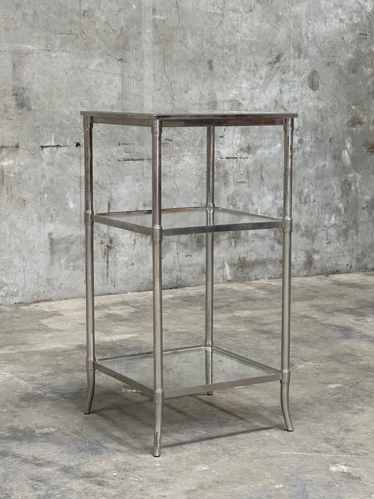 Waterworks Easton Etagere Side Table, Edwardian Nickel & Glass, Two-Tier