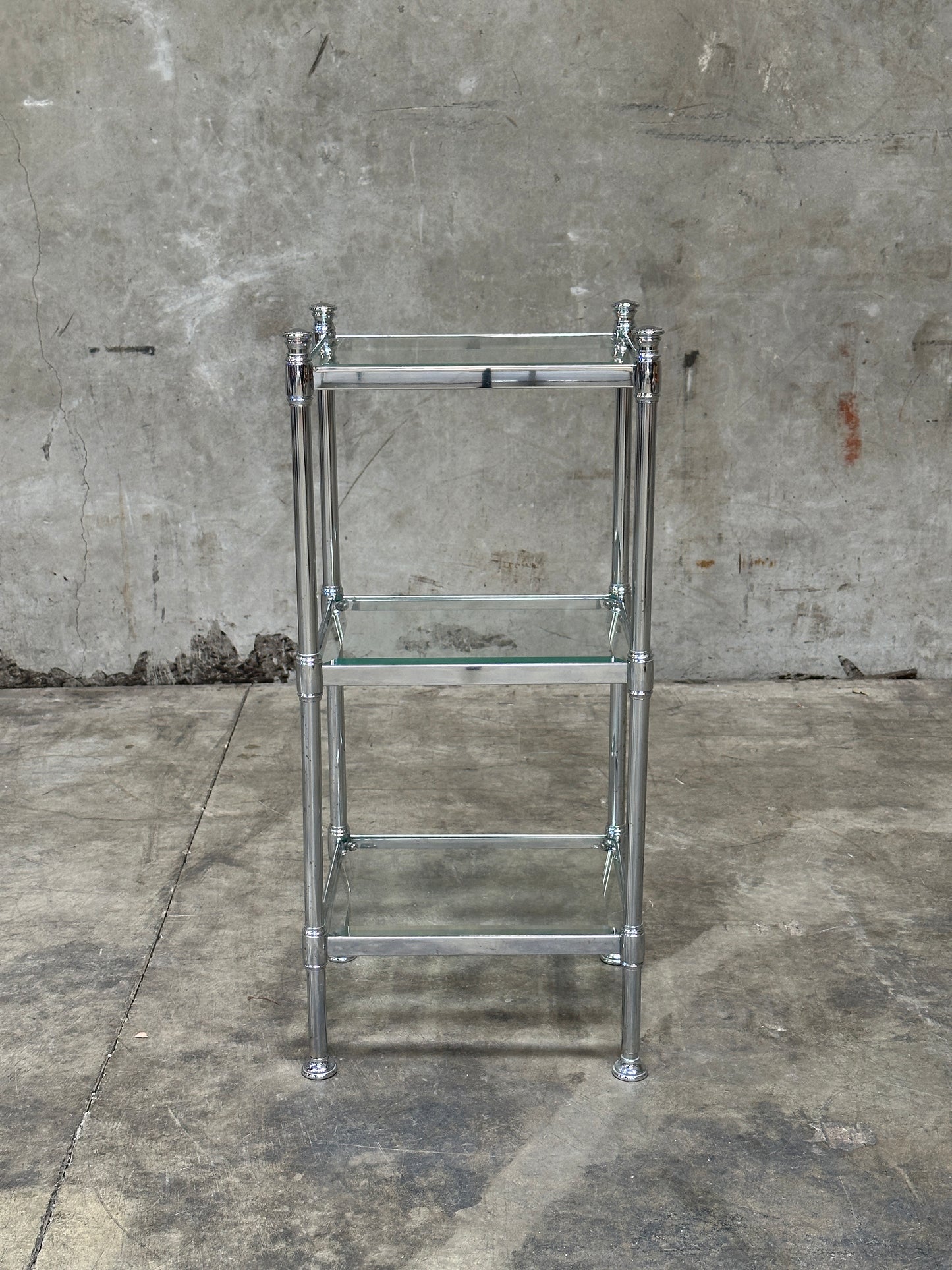 Waterworks Easton Side Table, Edwardian Nickel & Glass, Two-Tier, 27in