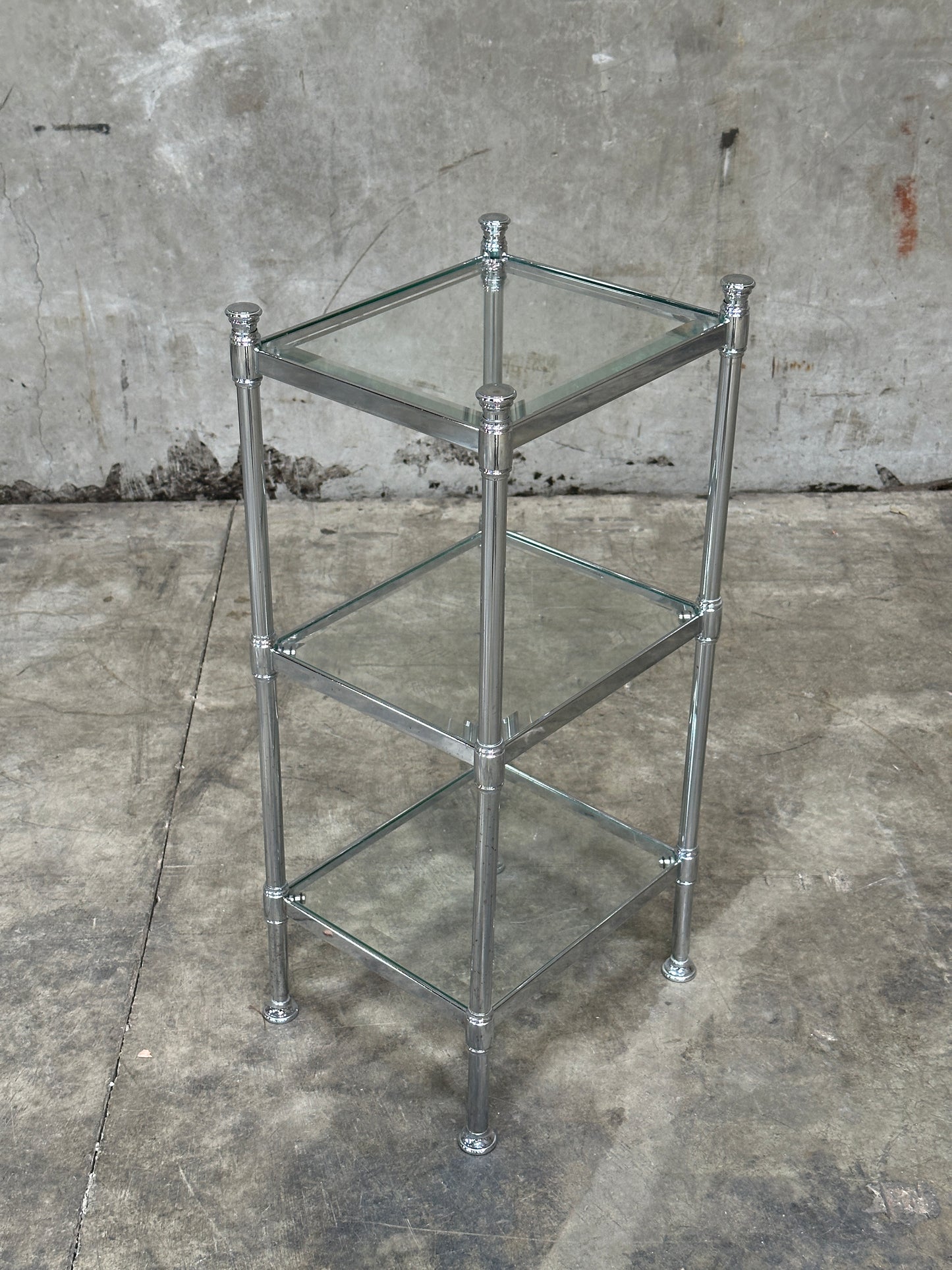 Waterworks Easton Side Table, Edwardian Nickel & Glass, Two-Tier, 27in