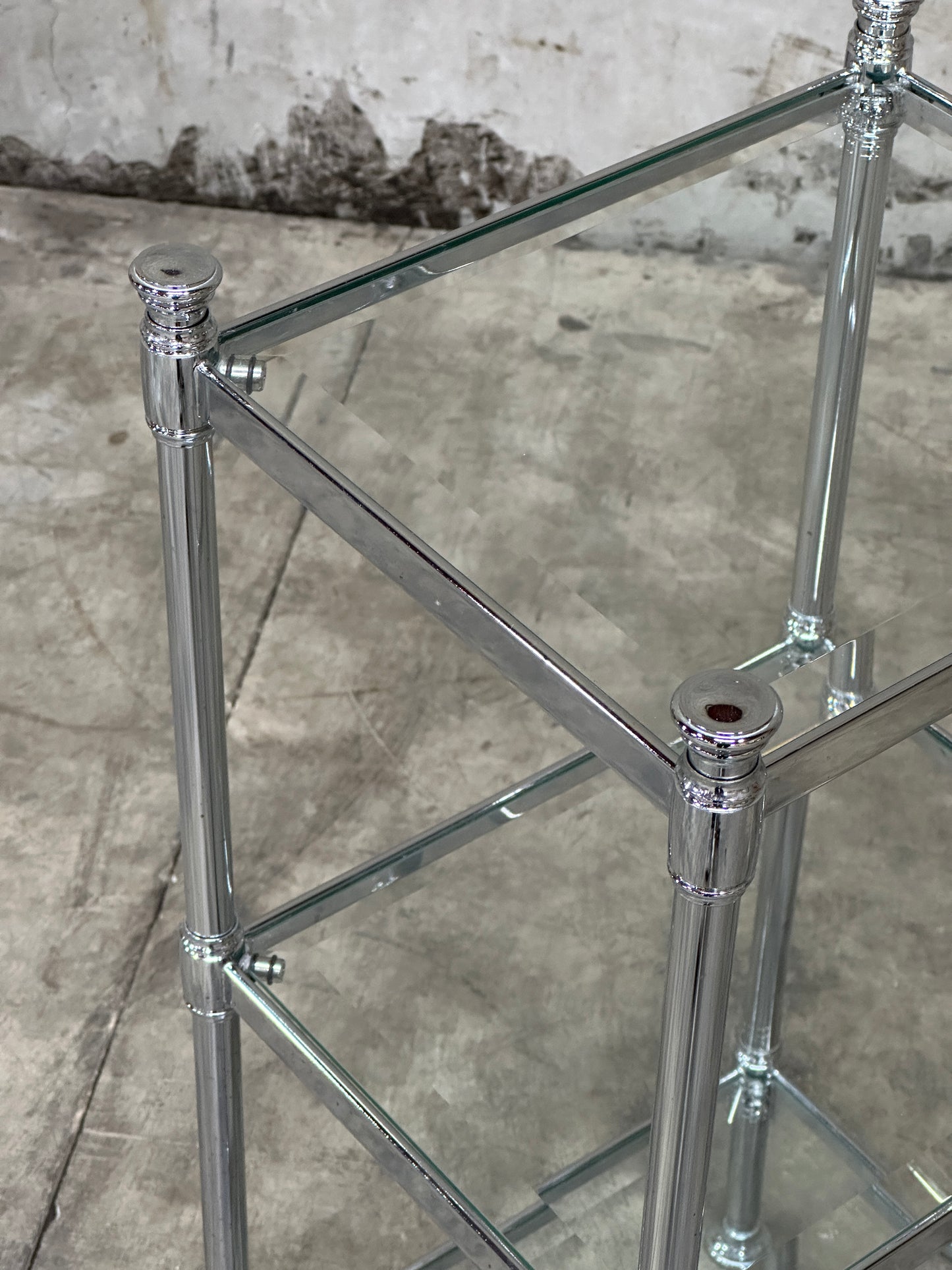 Waterworks Easton Side Table, Edwardian Nickel & Glass, Two-Tier, 27in