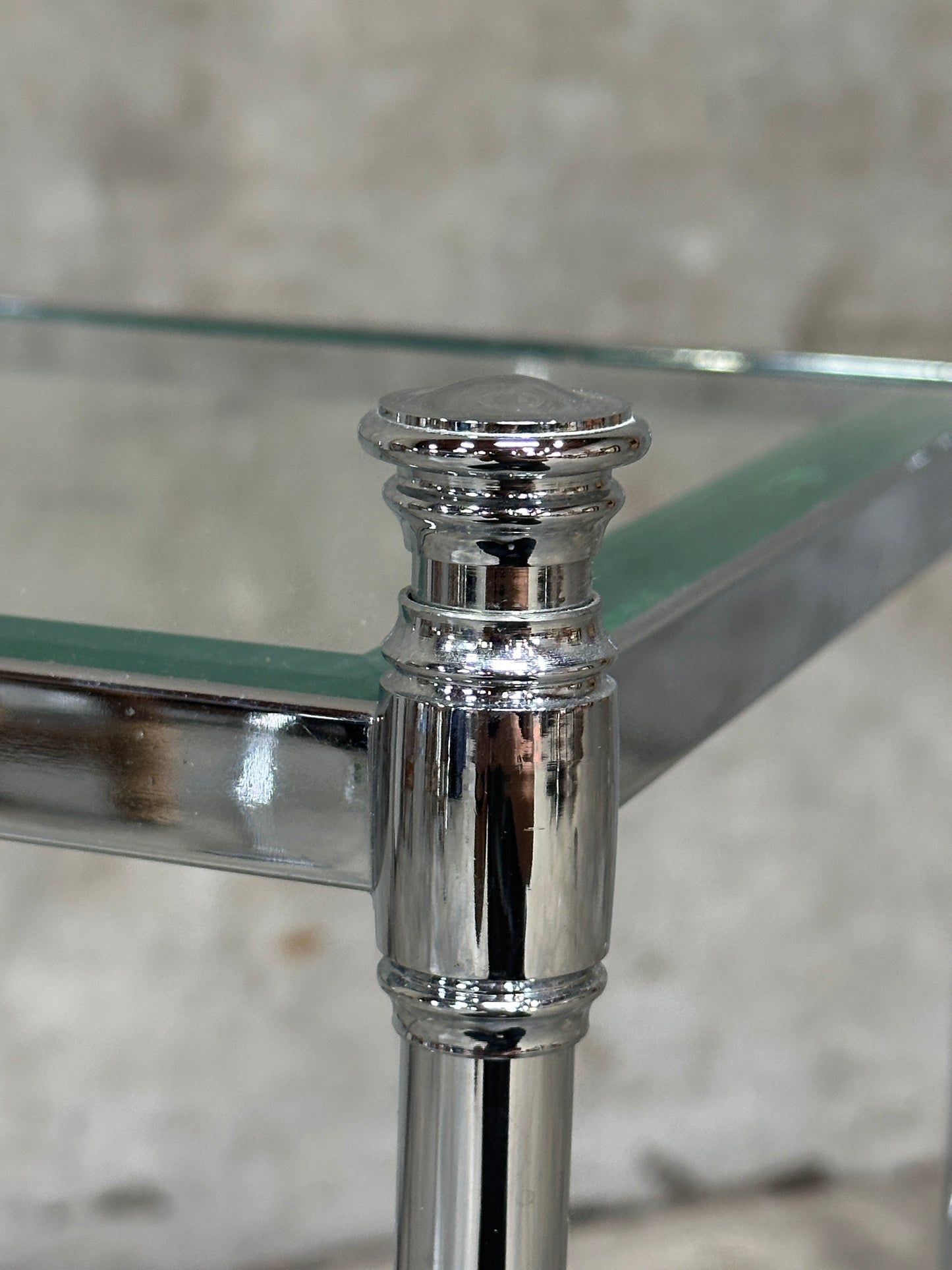 Waterworks Easton Side Table, Edwardian Nickel & Glass, Two-Tier, 27in