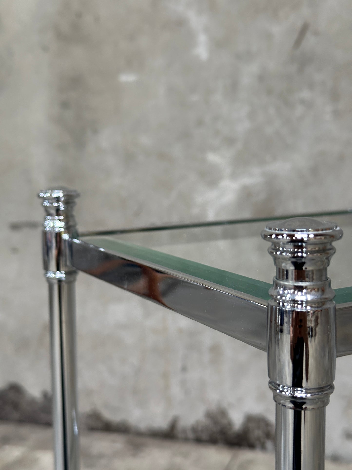 Waterworks Easton Side Table, Edwardian Nickel & Glass, Two-Tier, 27in