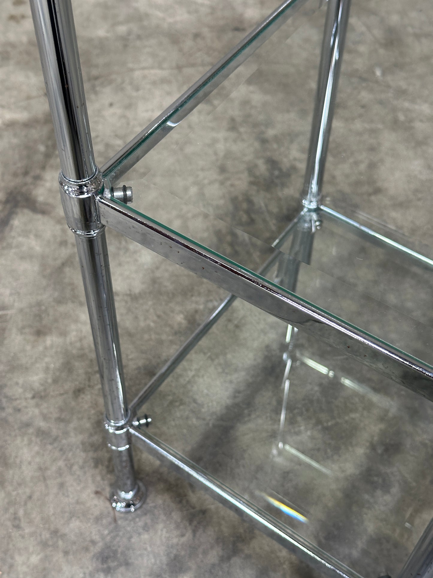 Waterworks Easton Side Table, Edwardian Nickel & Glass, Two-Tier, 27in