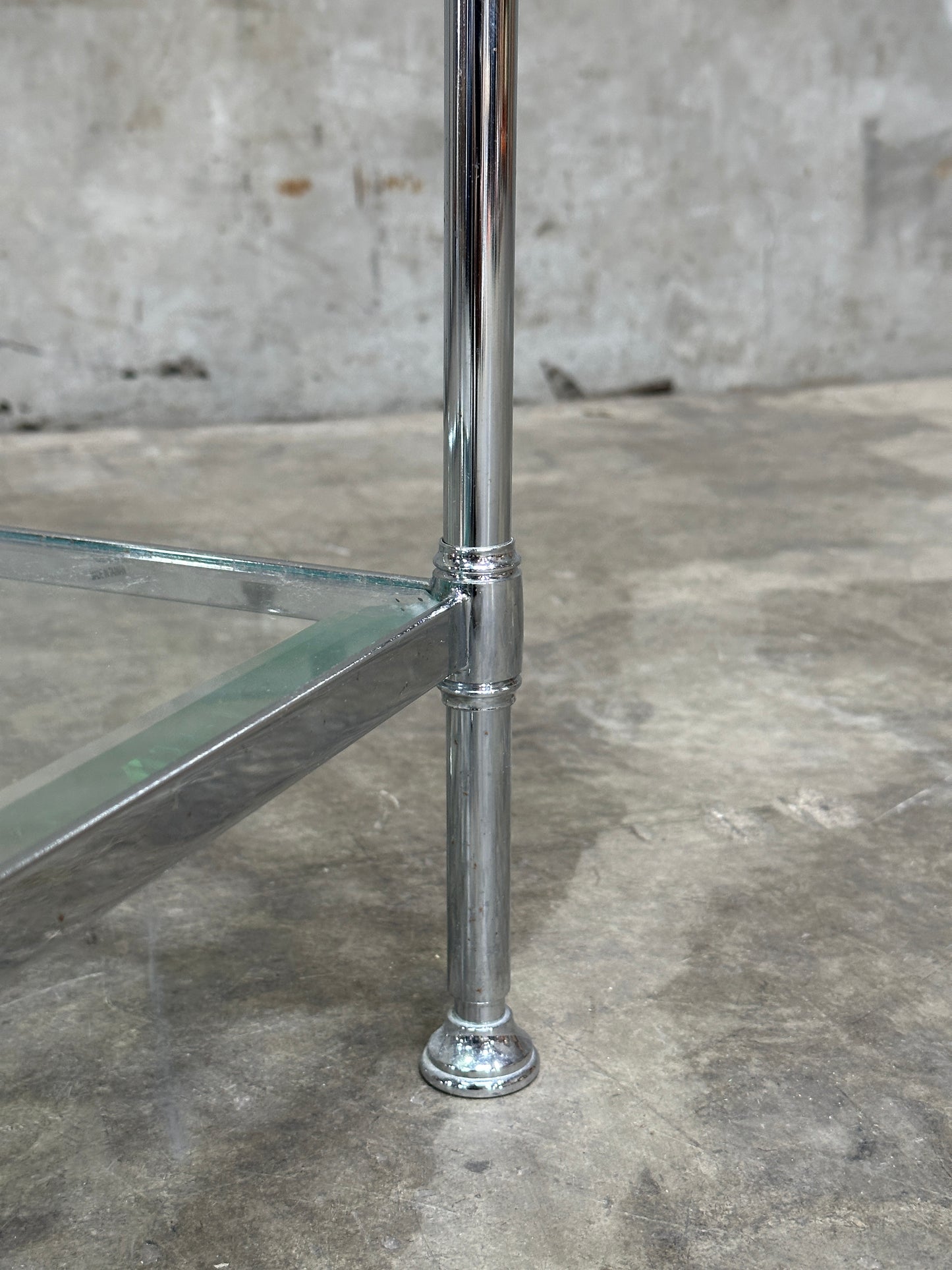 Waterworks Easton Side Table, Edwardian Nickel & Glass, Two-Tier, 27in