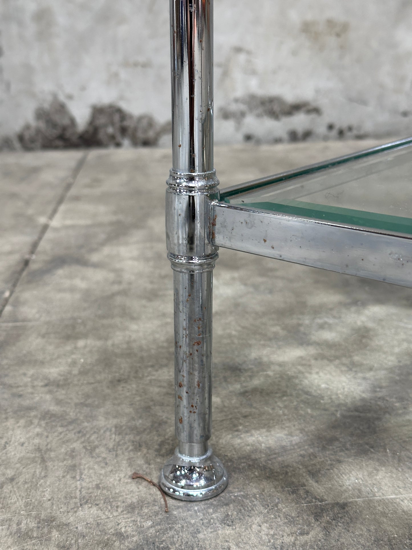 Waterworks Easton Side Table, Edwardian Nickel & Glass, Two-Tier, 27in