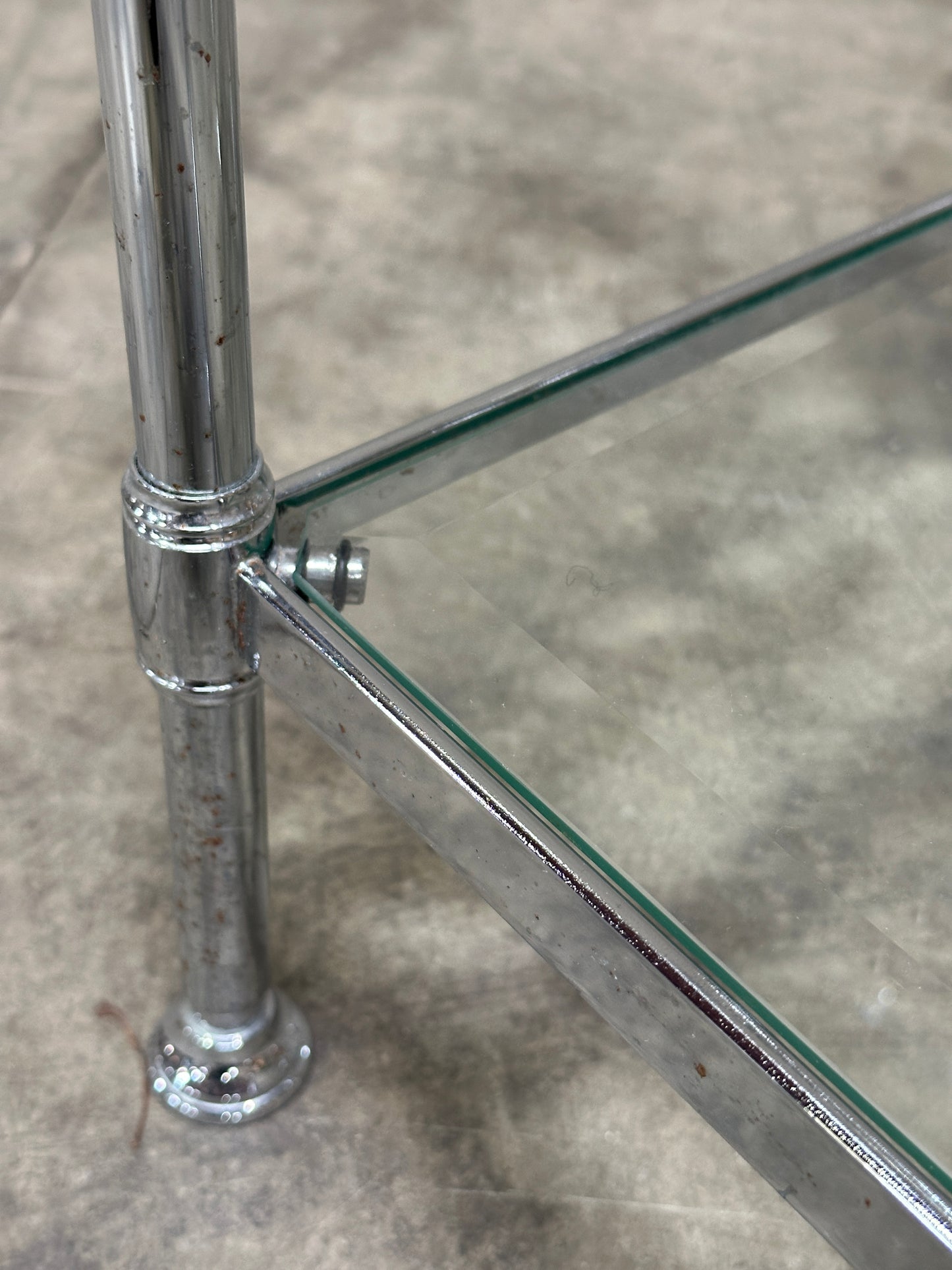 Waterworks Easton Side Table, Edwardian Nickel & Glass, Two-Tier, 27in