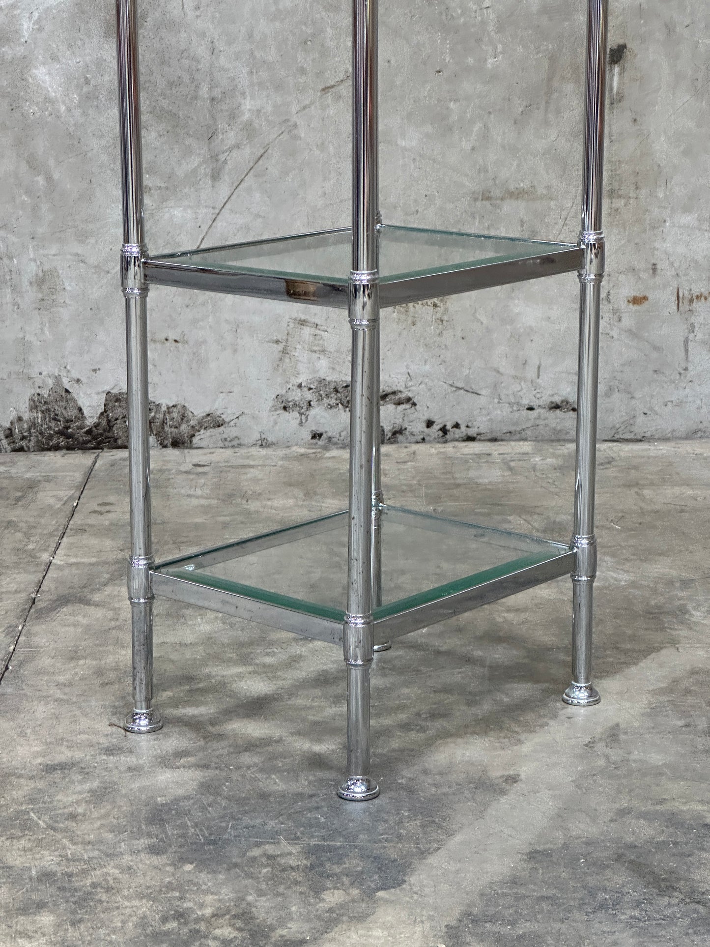 Waterworks Easton Side Table, Edwardian Nickel & Glass, Two-Tier, 27in