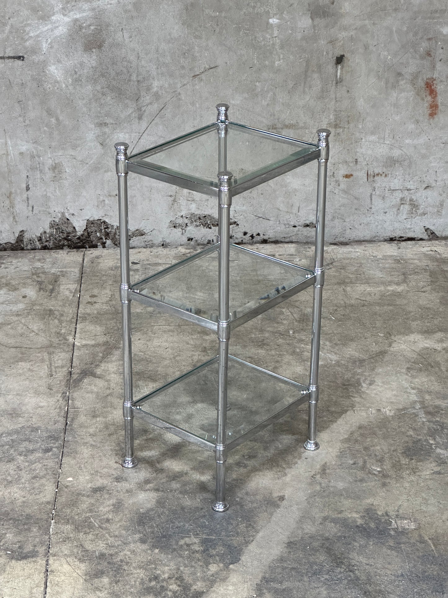 Waterworks Easton Side Table, Edwardian Nickel & Glass, Two-Tier, 27in