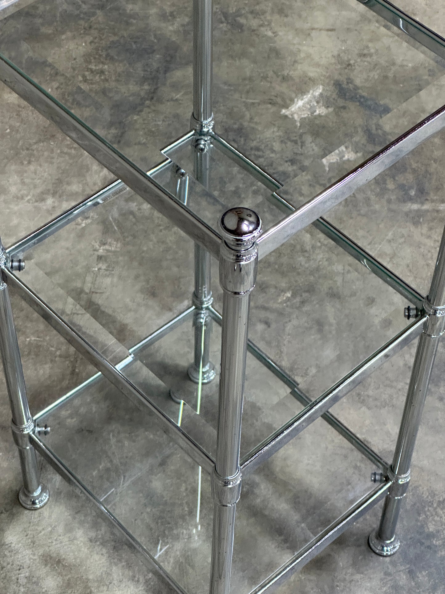 Waterworks Easton Side Table, Edwardian Nickel & Glass, Two-Tier, 27in