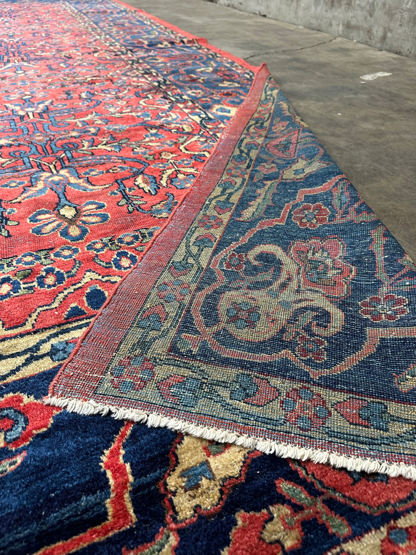 Antique Sarouk-Style Gallery Rug, Hand-Knotted Wool, Floral, 17ft x 38in