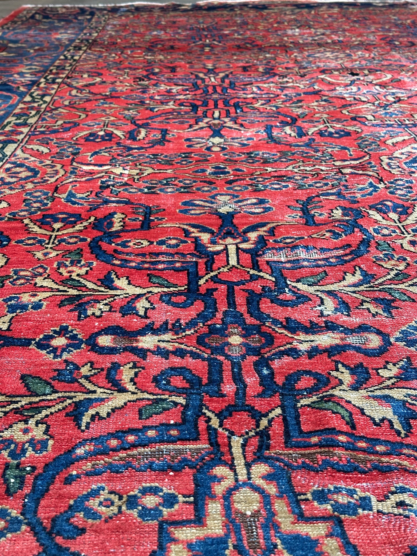 Antique Sarouk-Style Gallery Rug, Hand-Knotted Wool, Floral, 17ft x 38in