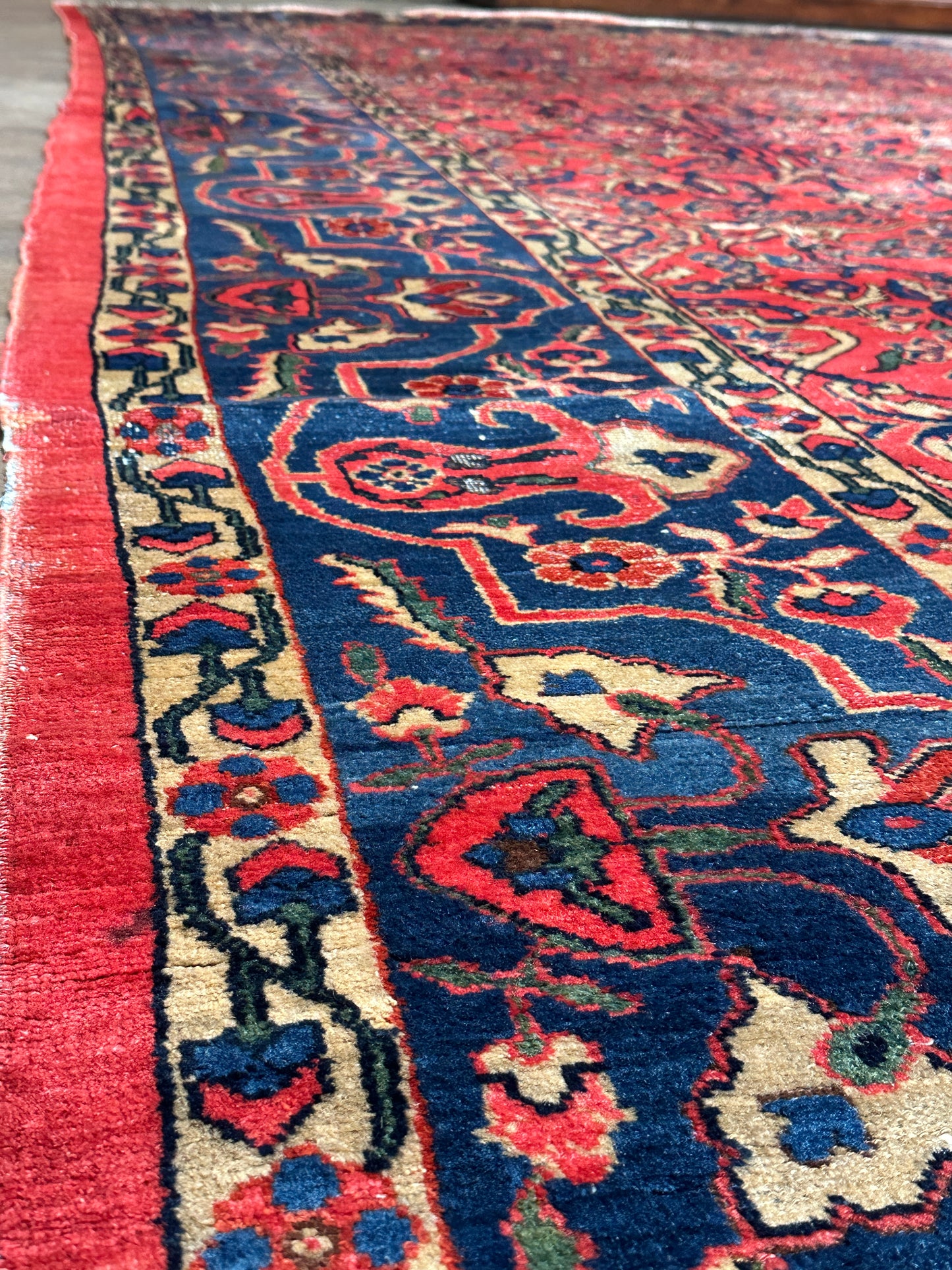 Antique Sarouk-Style Gallery Rug, Hand-Knotted Wool, Floral, 17ft x 38in