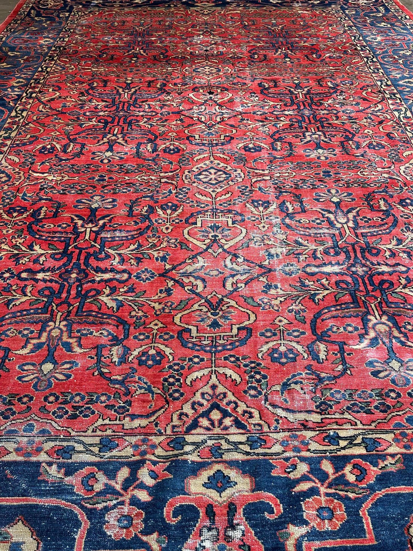 Antique Sarouk-Style Gallery Rug, Hand-Knotted Wool, Floral, 17ft x 38in