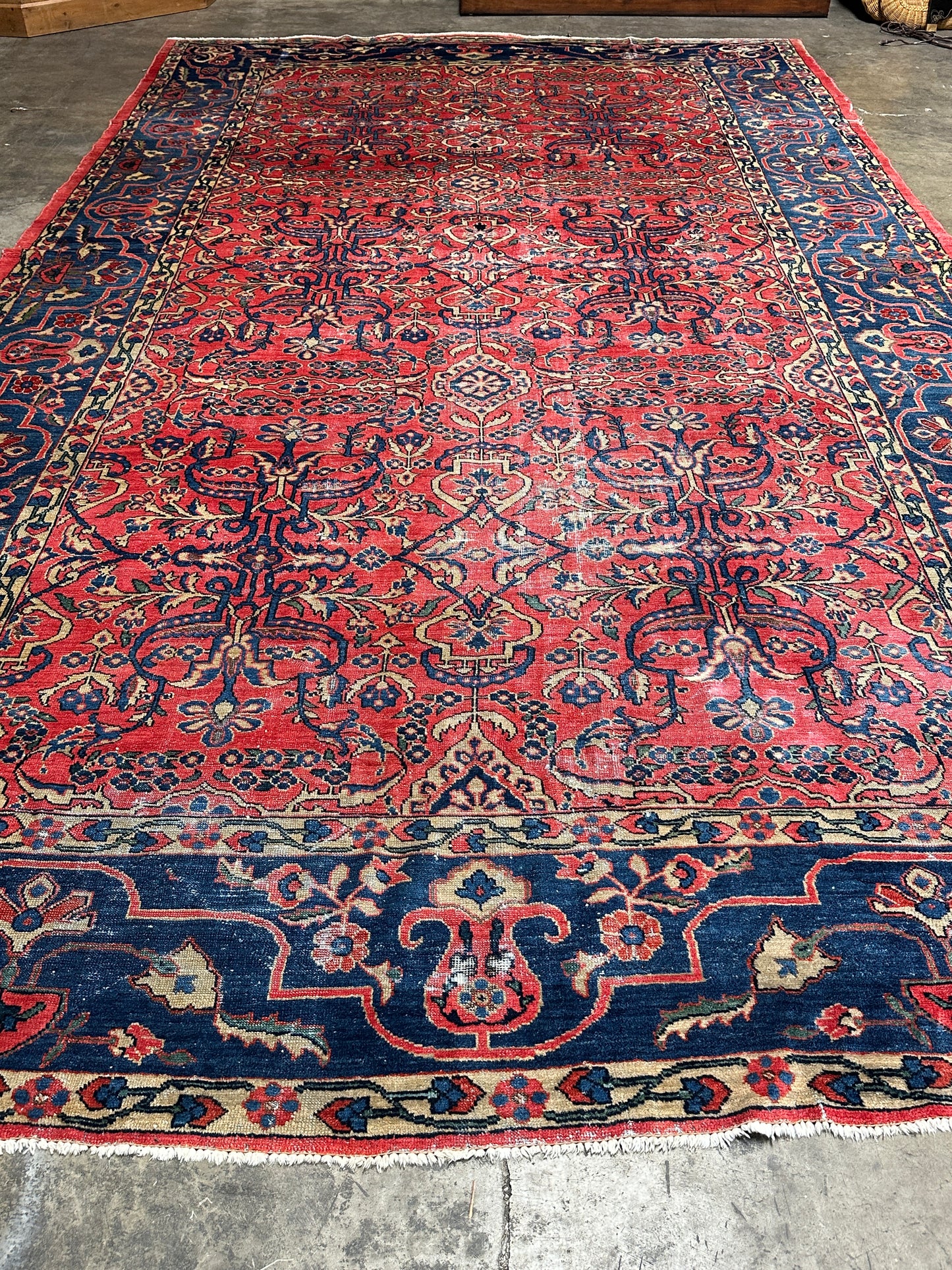 Antique Sarouk-Style Gallery Rug, Hand-Knotted Wool, Floral, 17ft x 38in