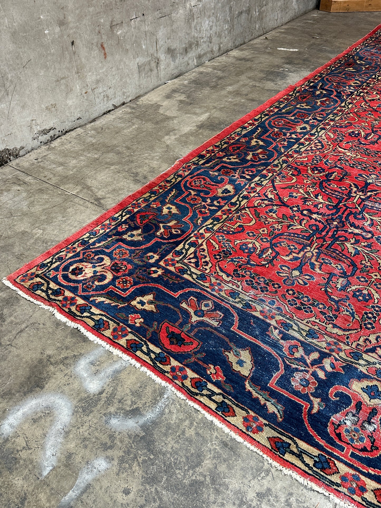 Antique Sarouk-Style Gallery Rug, Hand-Knotted Wool, Floral, 17ft x 38in