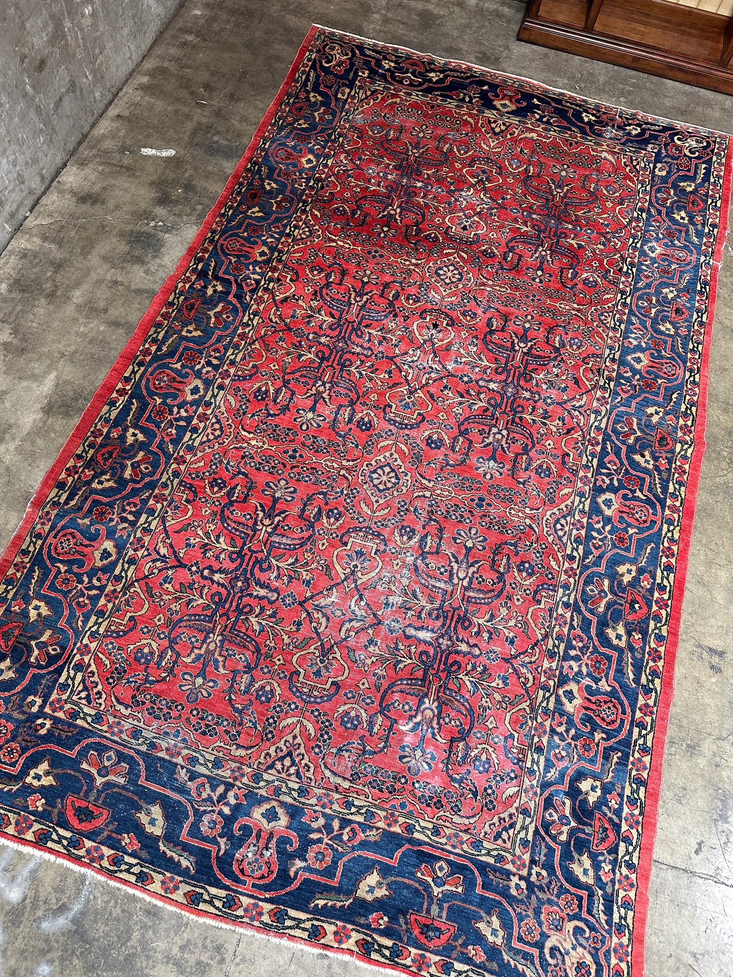 Antique Sarouk-Style Gallery Rug, Hand-Knotted Wool, Floral, 17ft x 38in