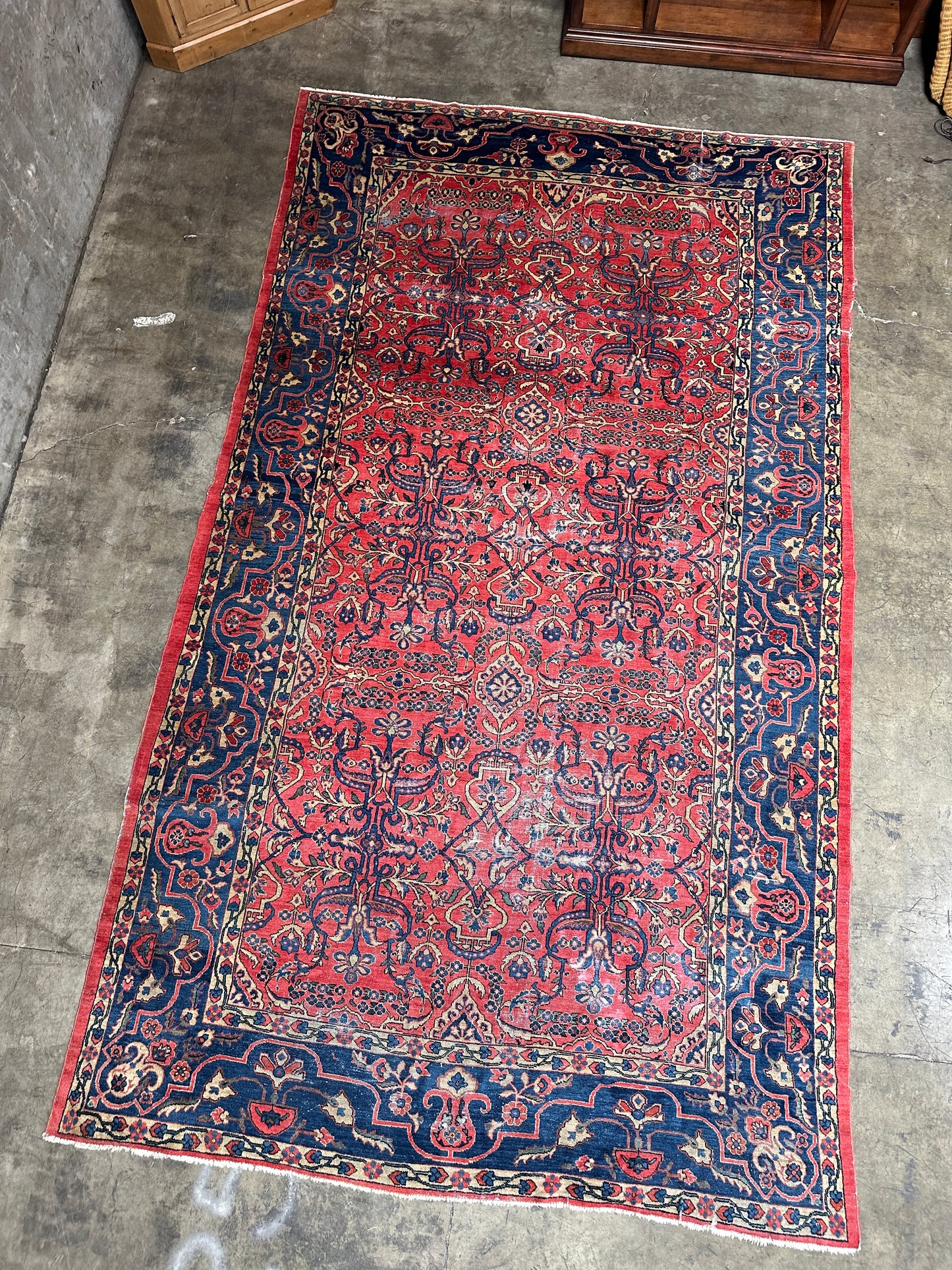 Antique Sarouk-Style Gallery Rug, Hand-Knotted Wool, Floral, 17ft x 38in