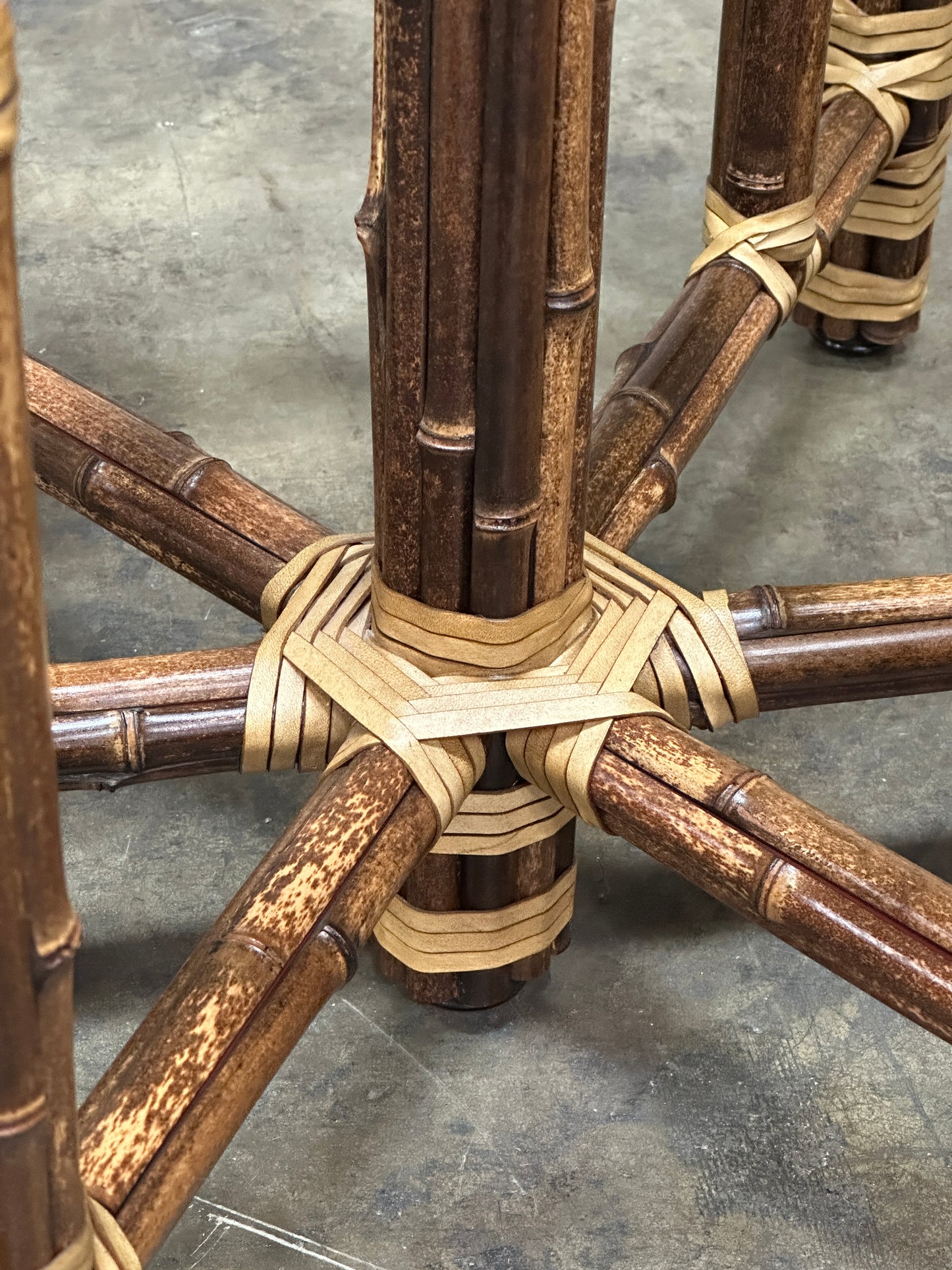 McGuire Bamboo & Rattan Dining Table, Rawhide-Lashed, Oval Glass Top, 87in