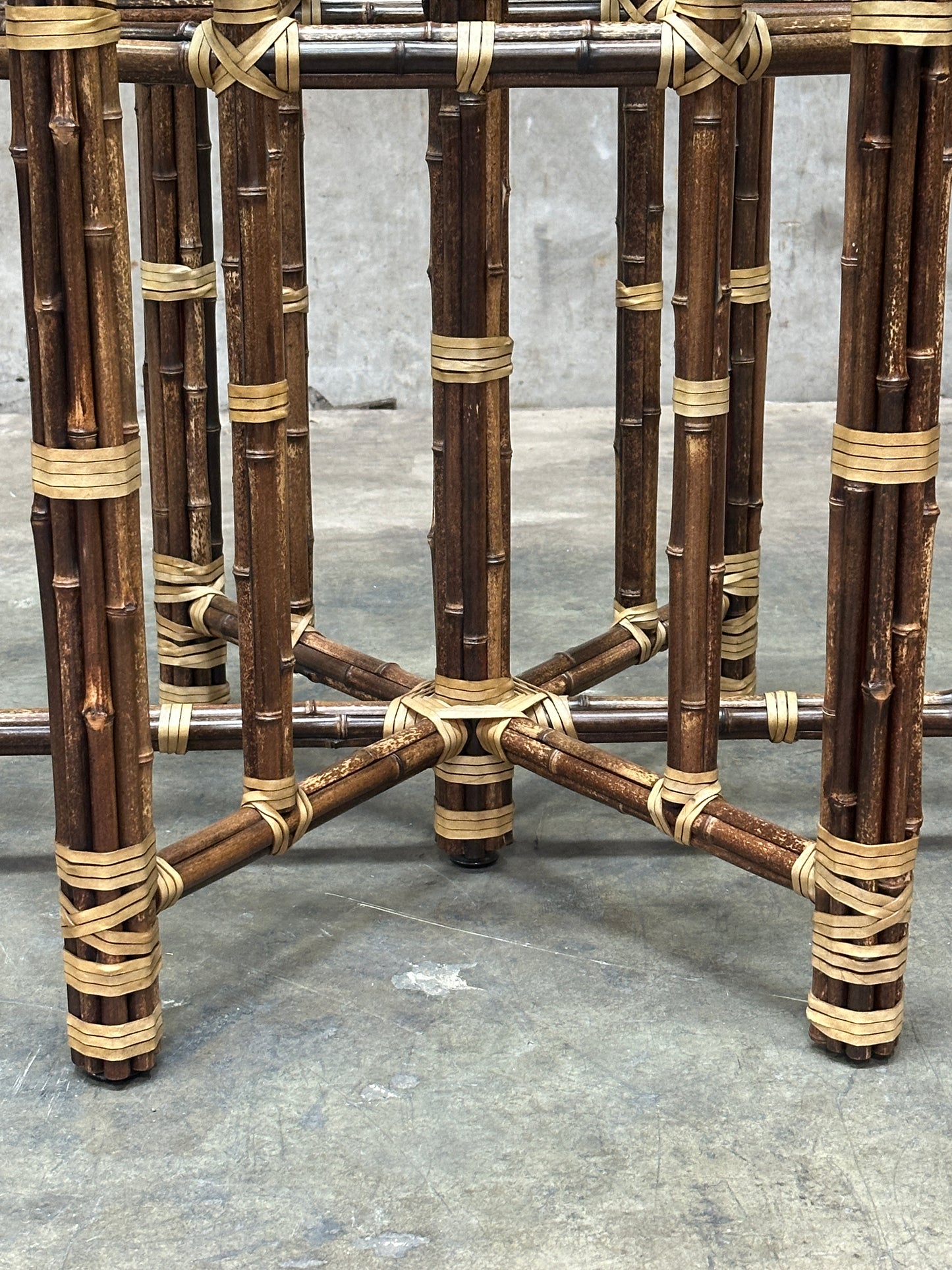 McGuire Bamboo & Rattan Dining Table, Rawhide-Lashed, Oval Glass Top, 87in