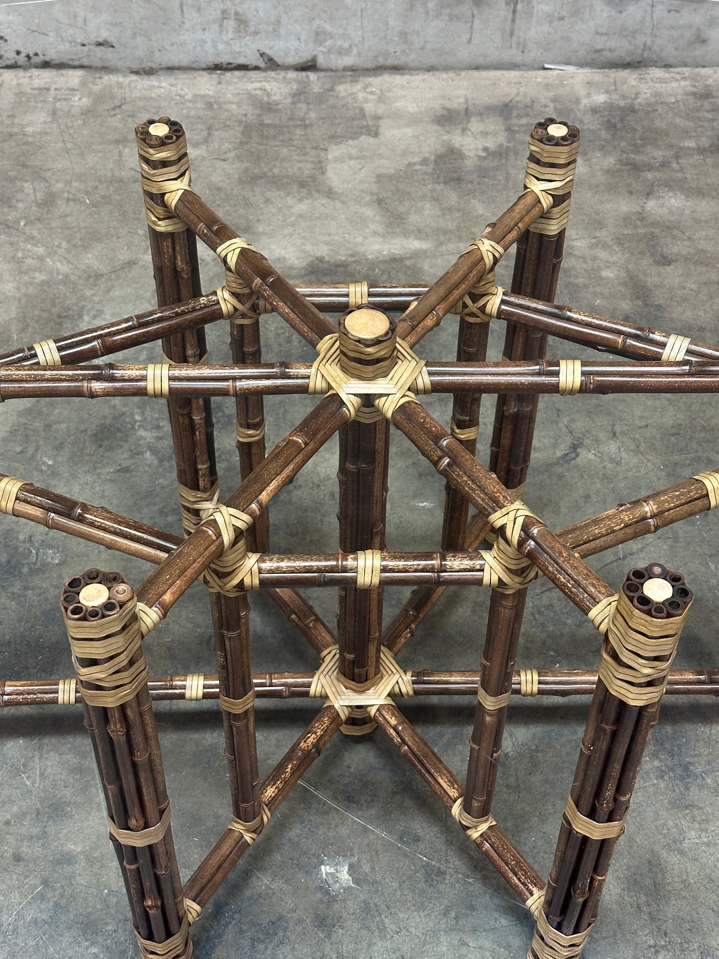McGuire Bamboo & Rattan Dining Table, Rawhide-Lashed, Oval Glass Top, 87in