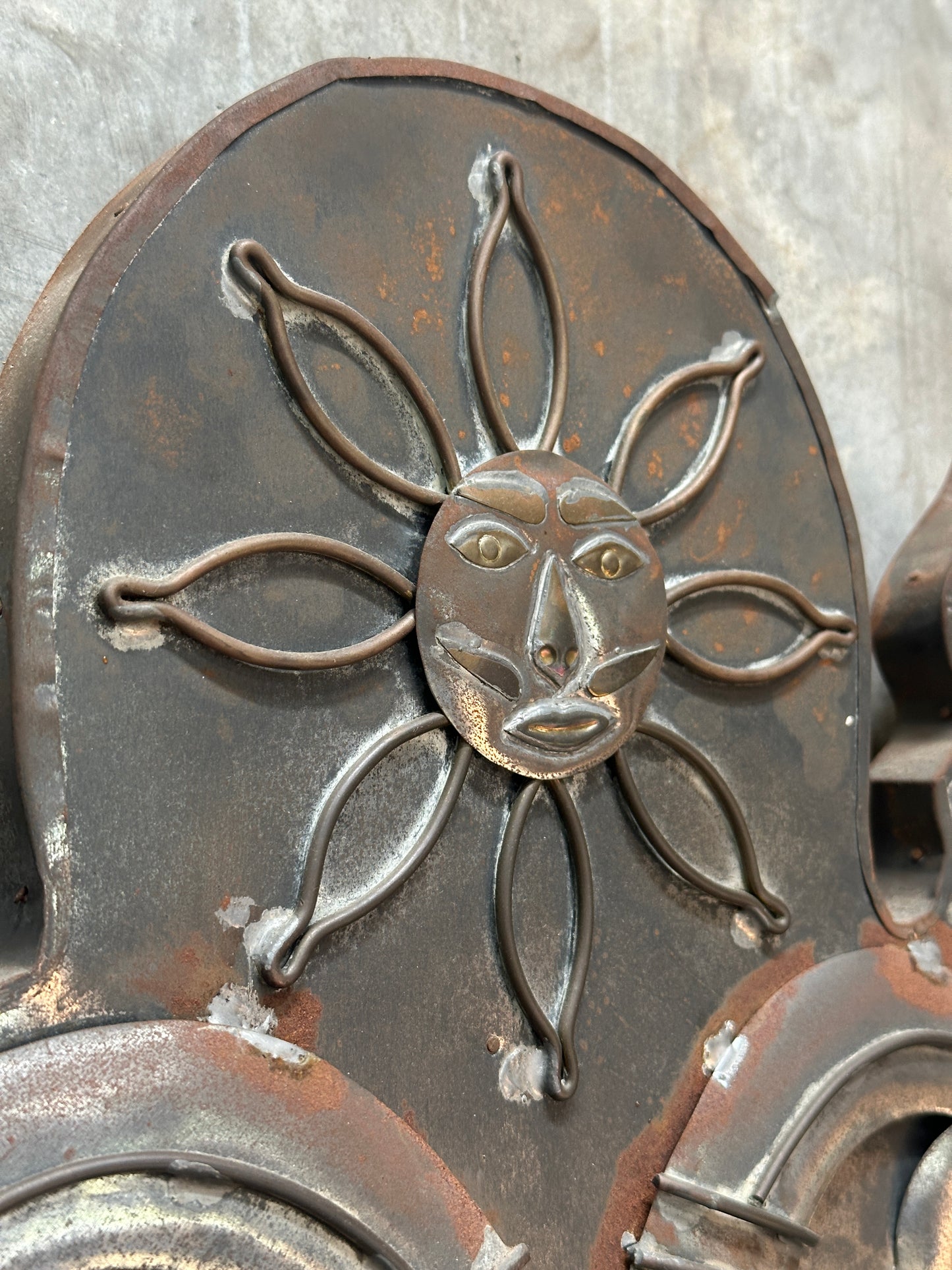 Tin Repousse Mirror, Floral Scroll, Spanish Mexican Folk Art