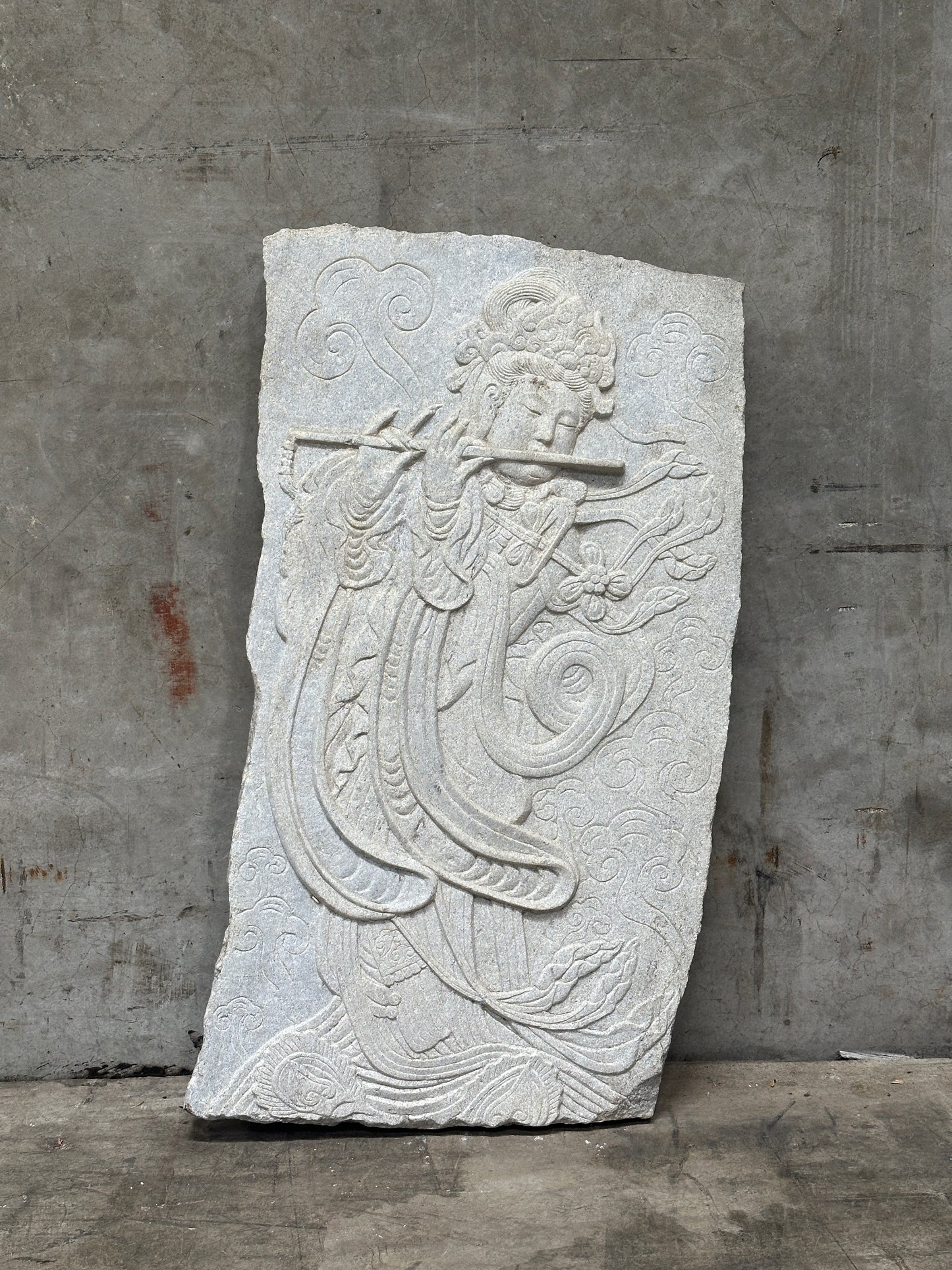 Antique Asian Carved Stone Relief Panel, Phoenix Dragon Motif
