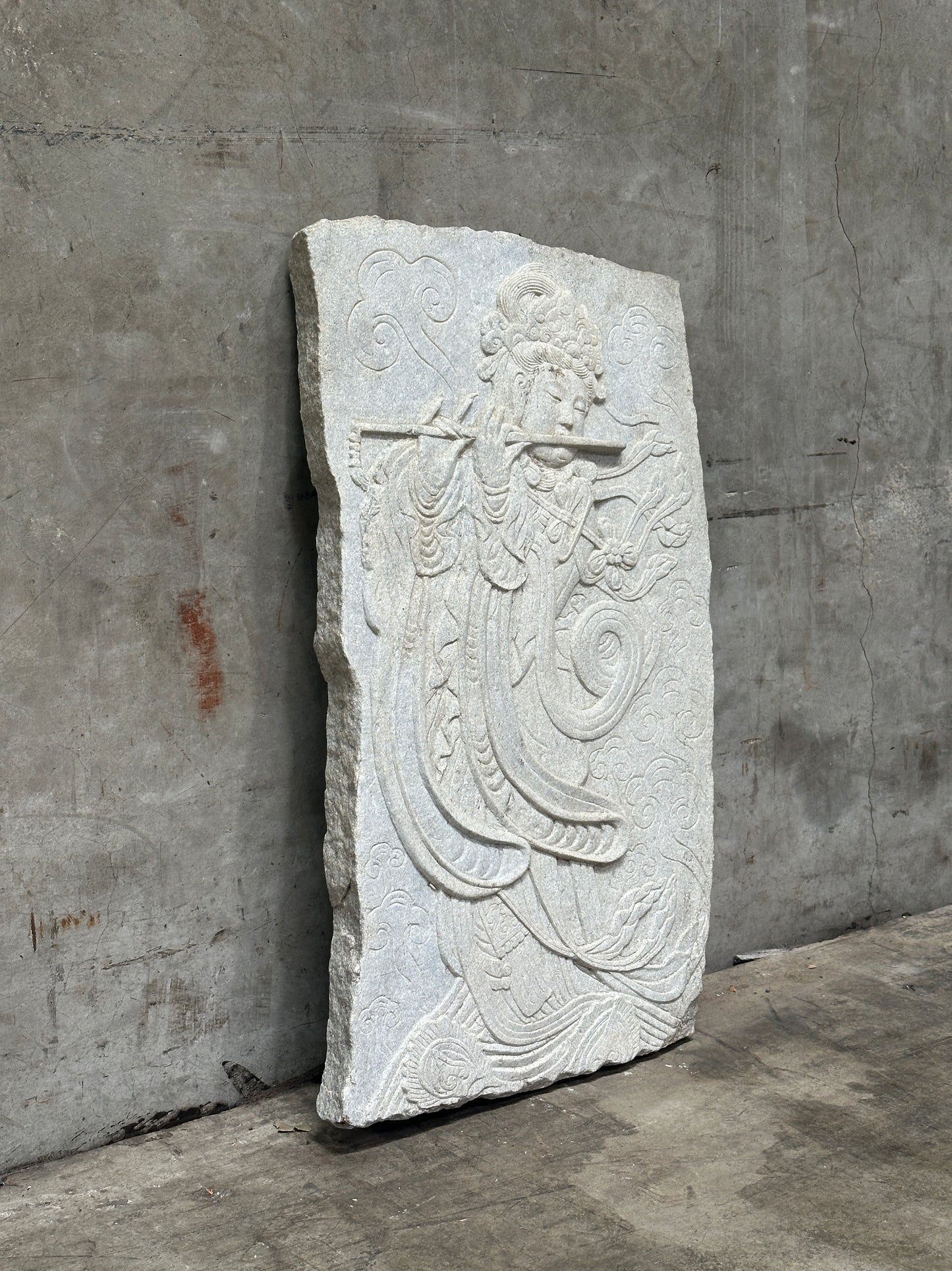 Antique Asian Carved Stone Relief Panel, Phoenix Dragon Motif