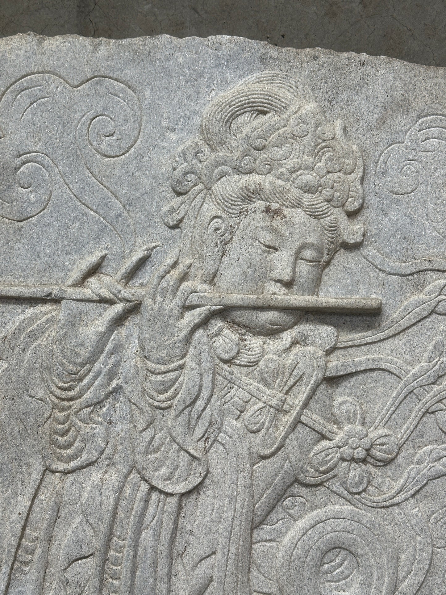 Antique Asian Carved Stone Relief Panel, Phoenix Dragon Motif