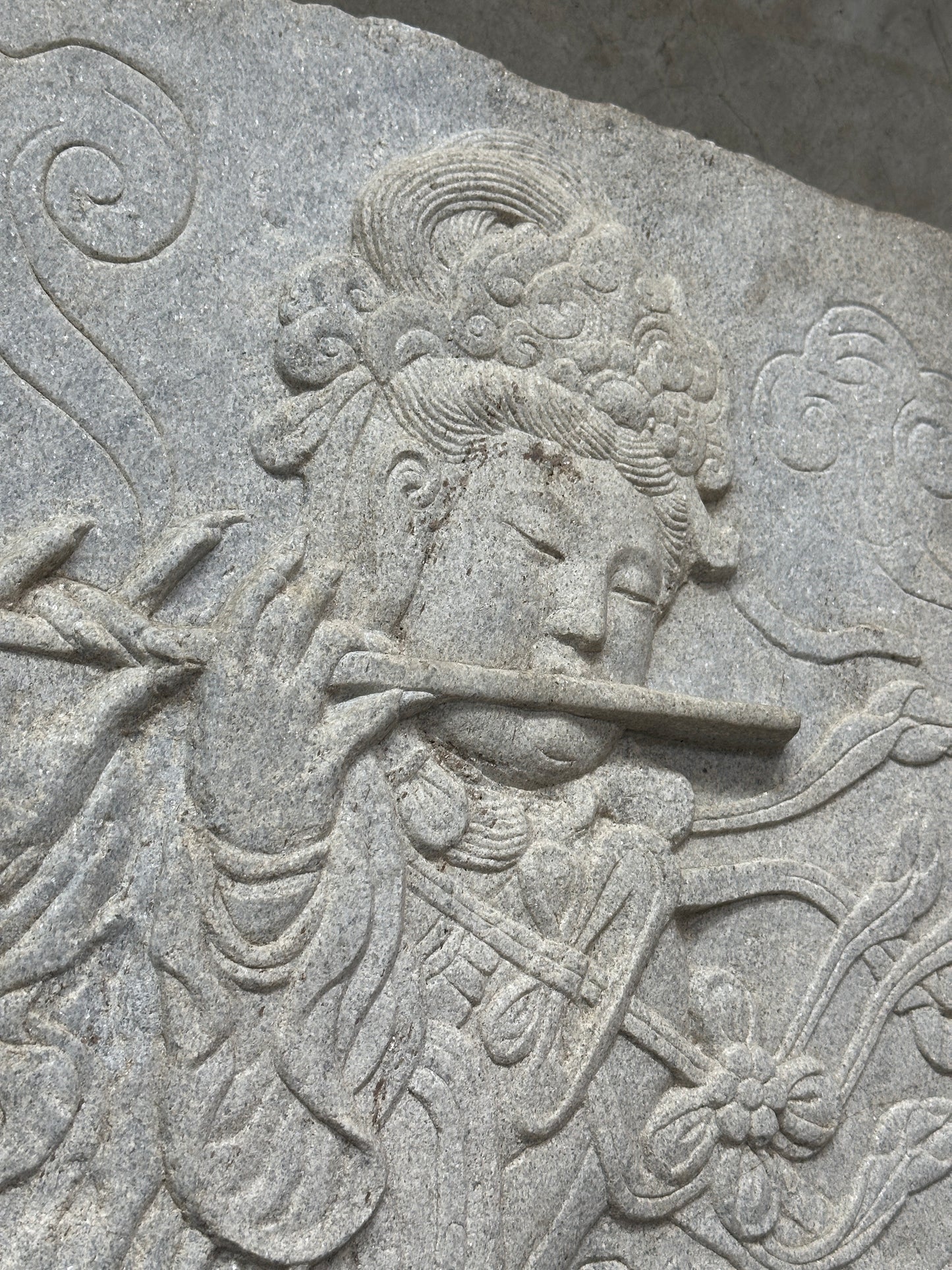 Antique Asian Carved Stone Relief Panel, Phoenix Dragon Motif